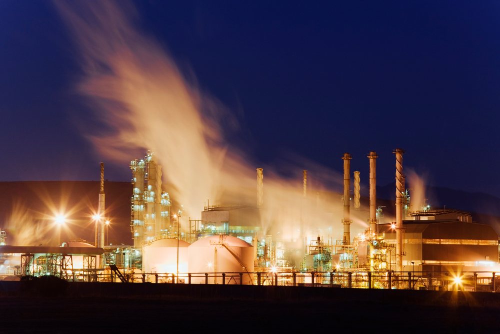 Petroleum refinery at night, western cape, south africa