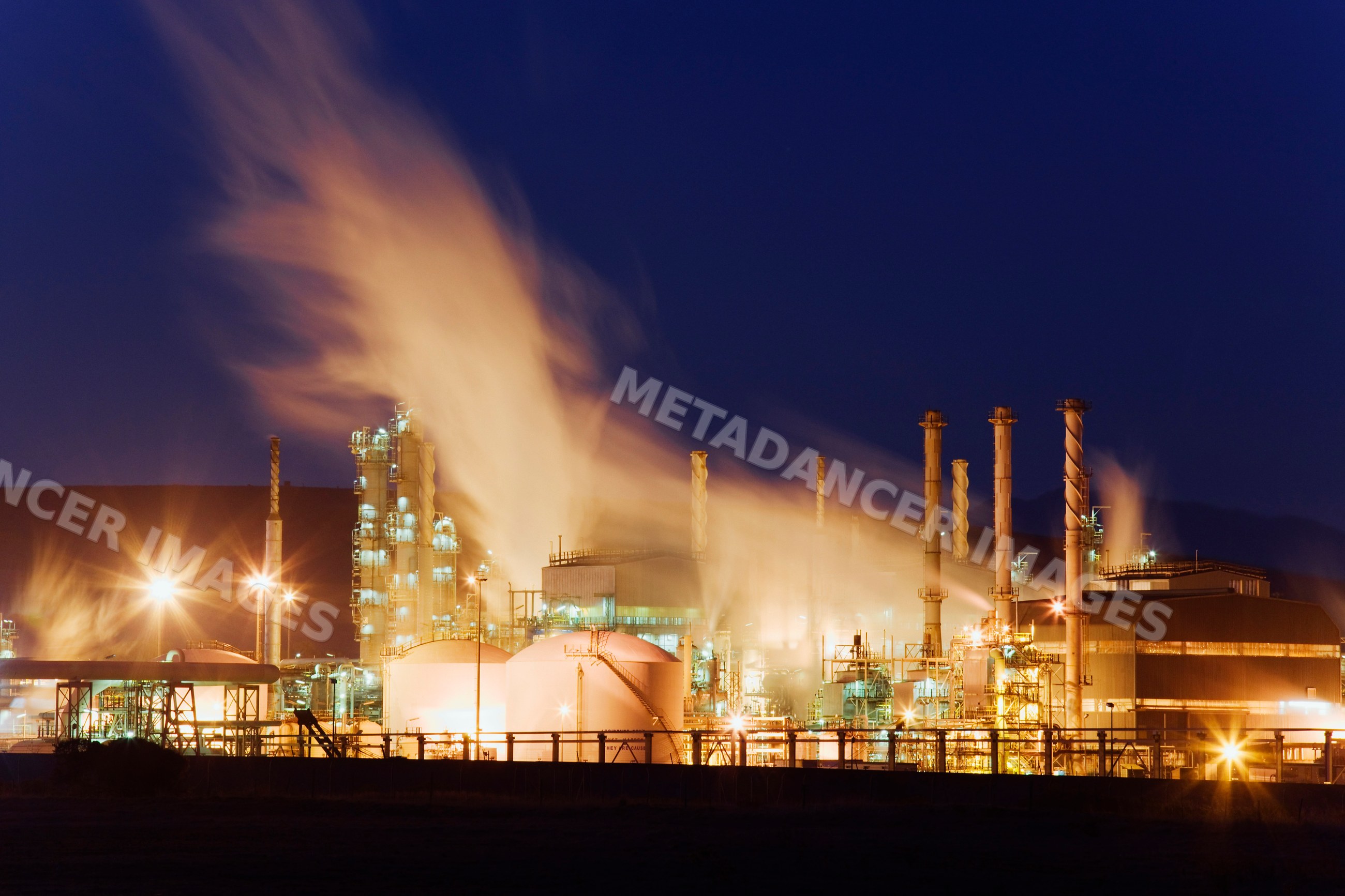 Petroleum refinery at night, western cape, south africa