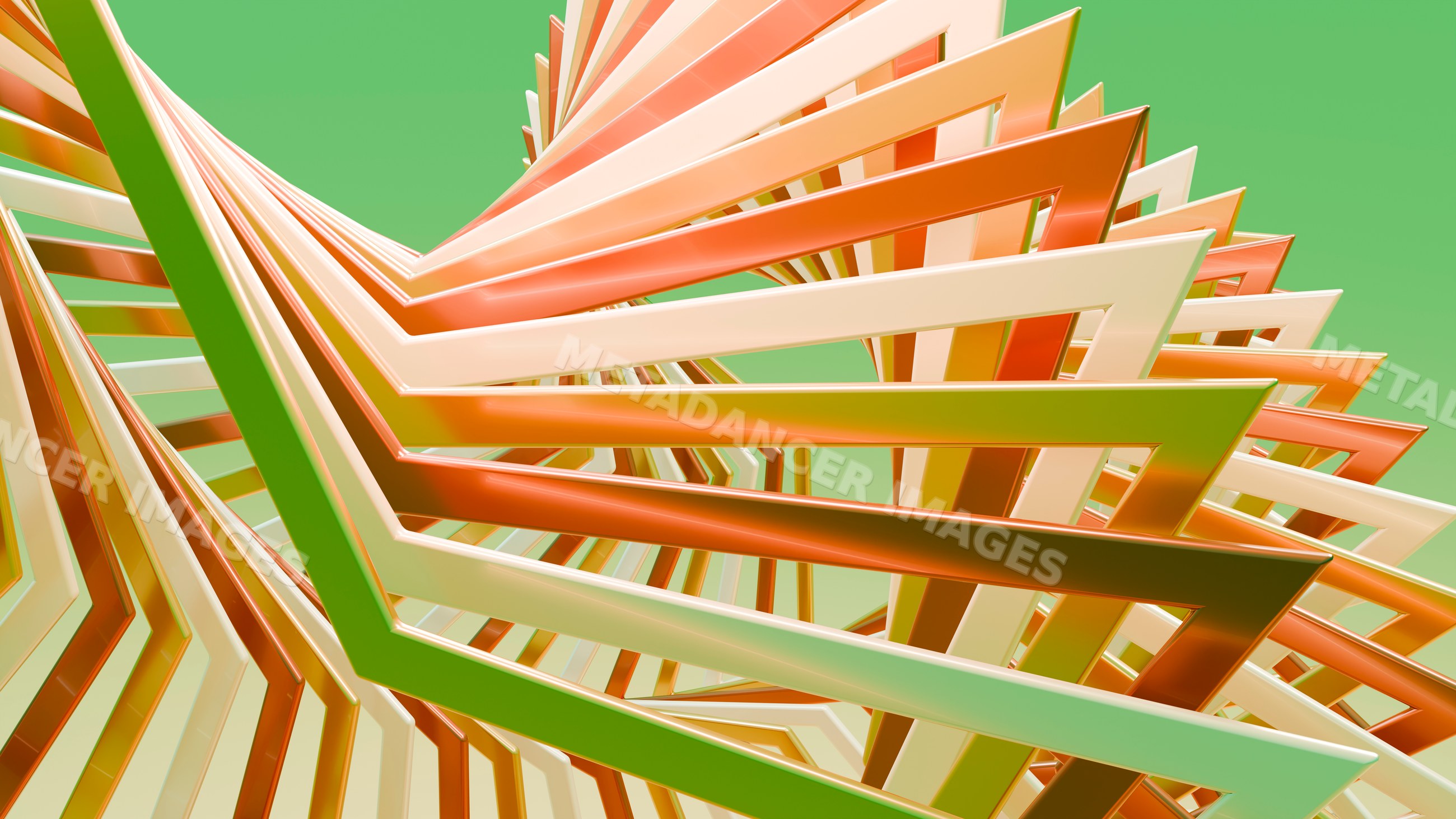Abstract digital rendering of twisted colorful geometric shapes