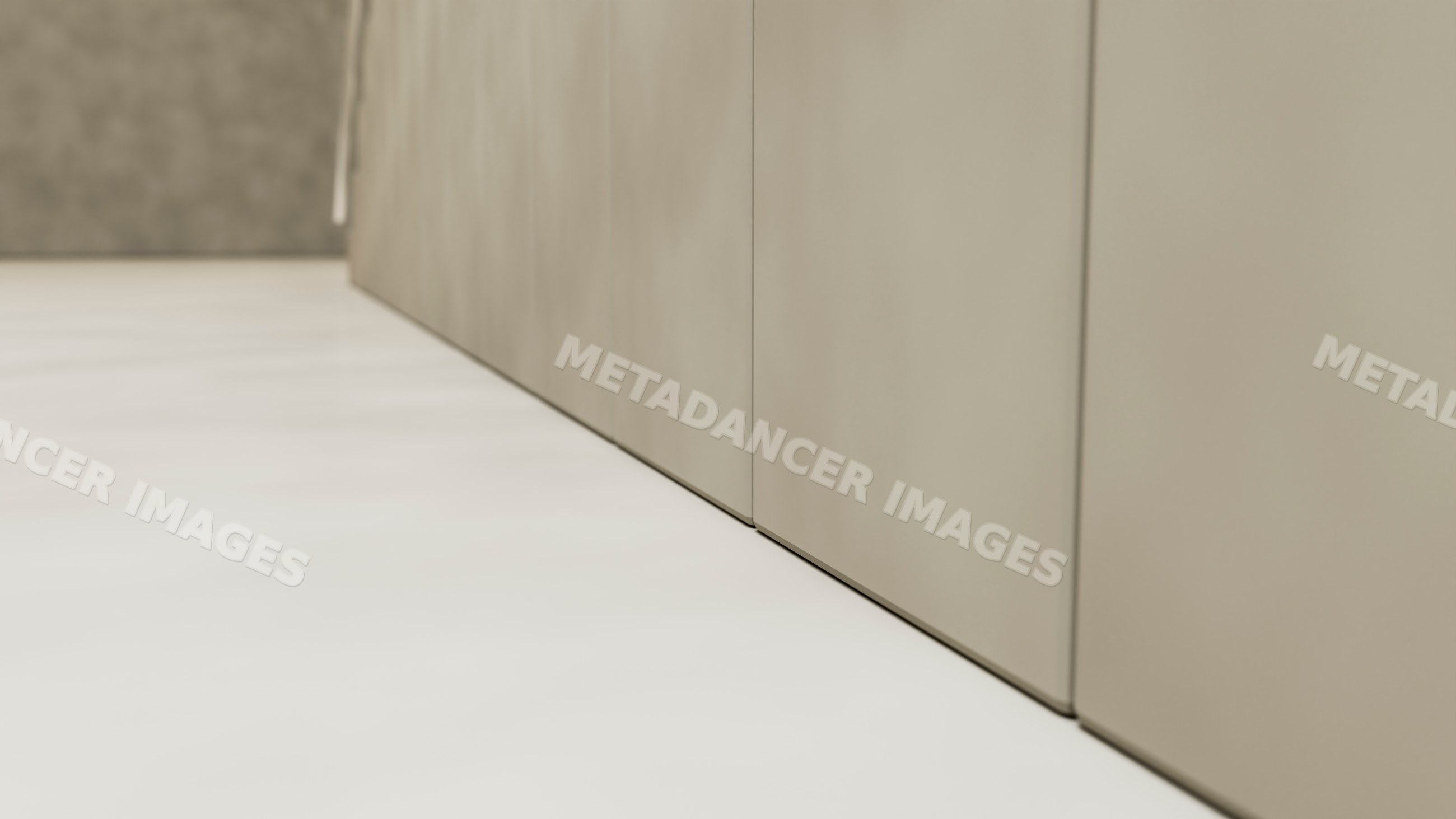 Minimalist beige cabinet corner with light floor in modern interior