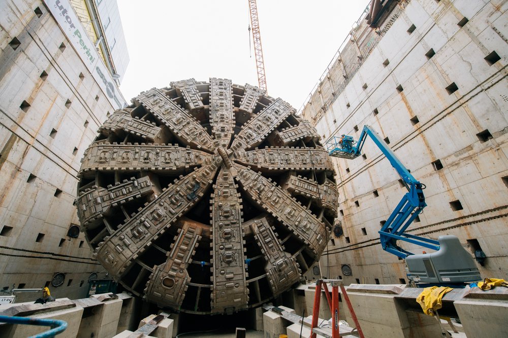 Tunnel boring machine inside a construction shaft