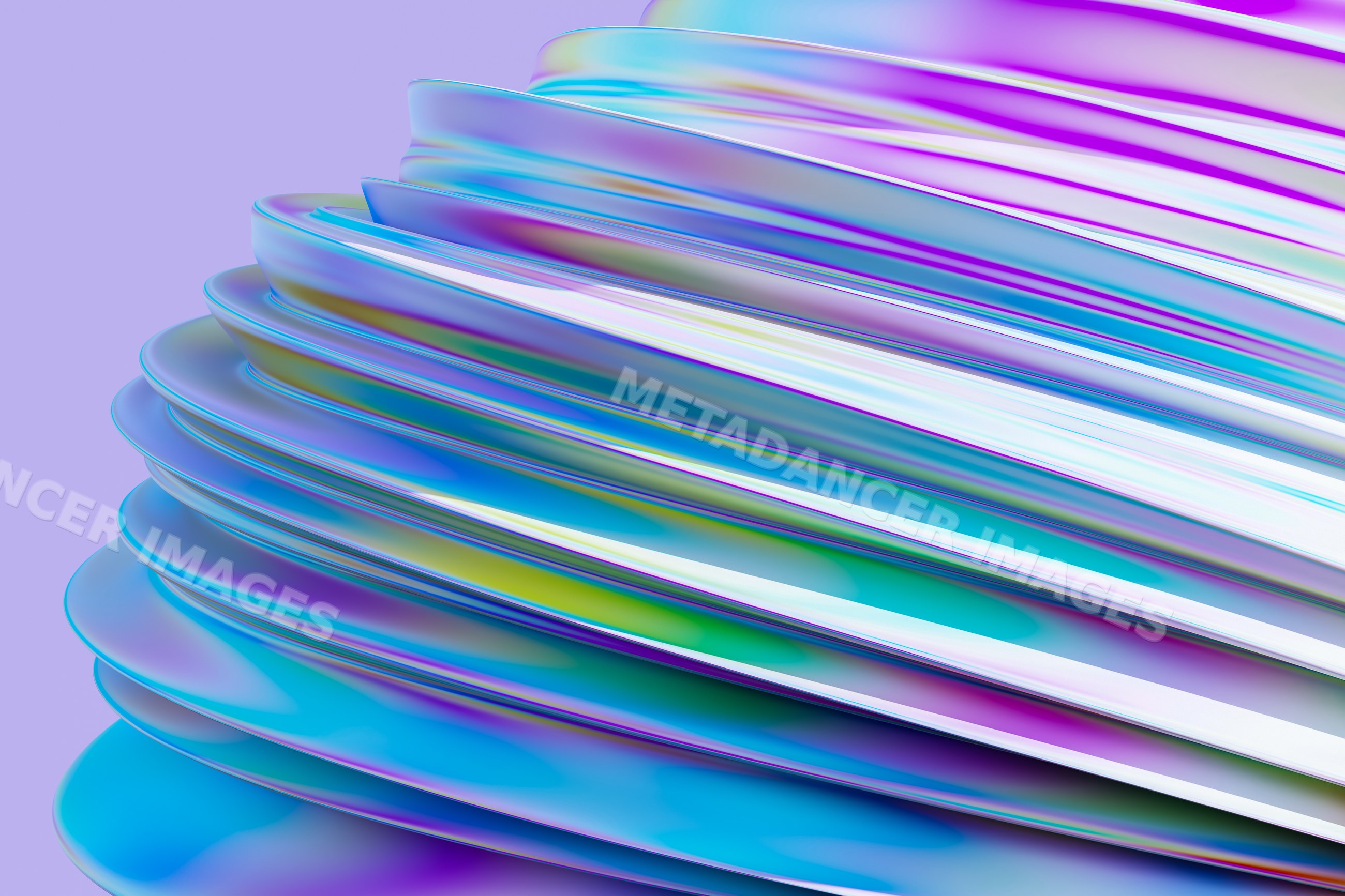 Abstract digital 3d render of colorful layered curved shapes