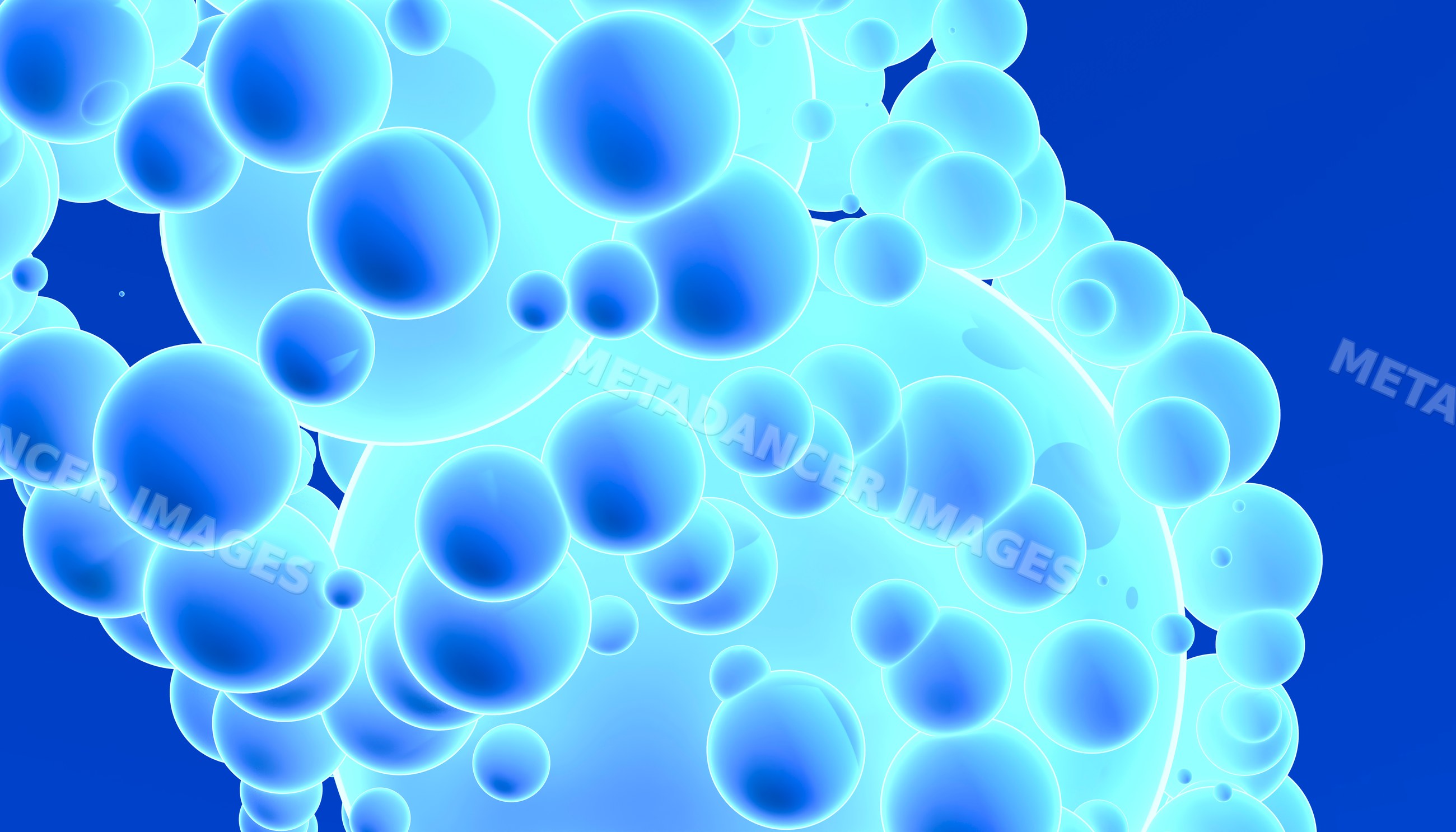 Cluster of glowing blue spheres on blue background digital
