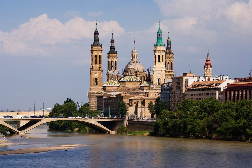 Basilica of our lady of the pillar beside river, Spain