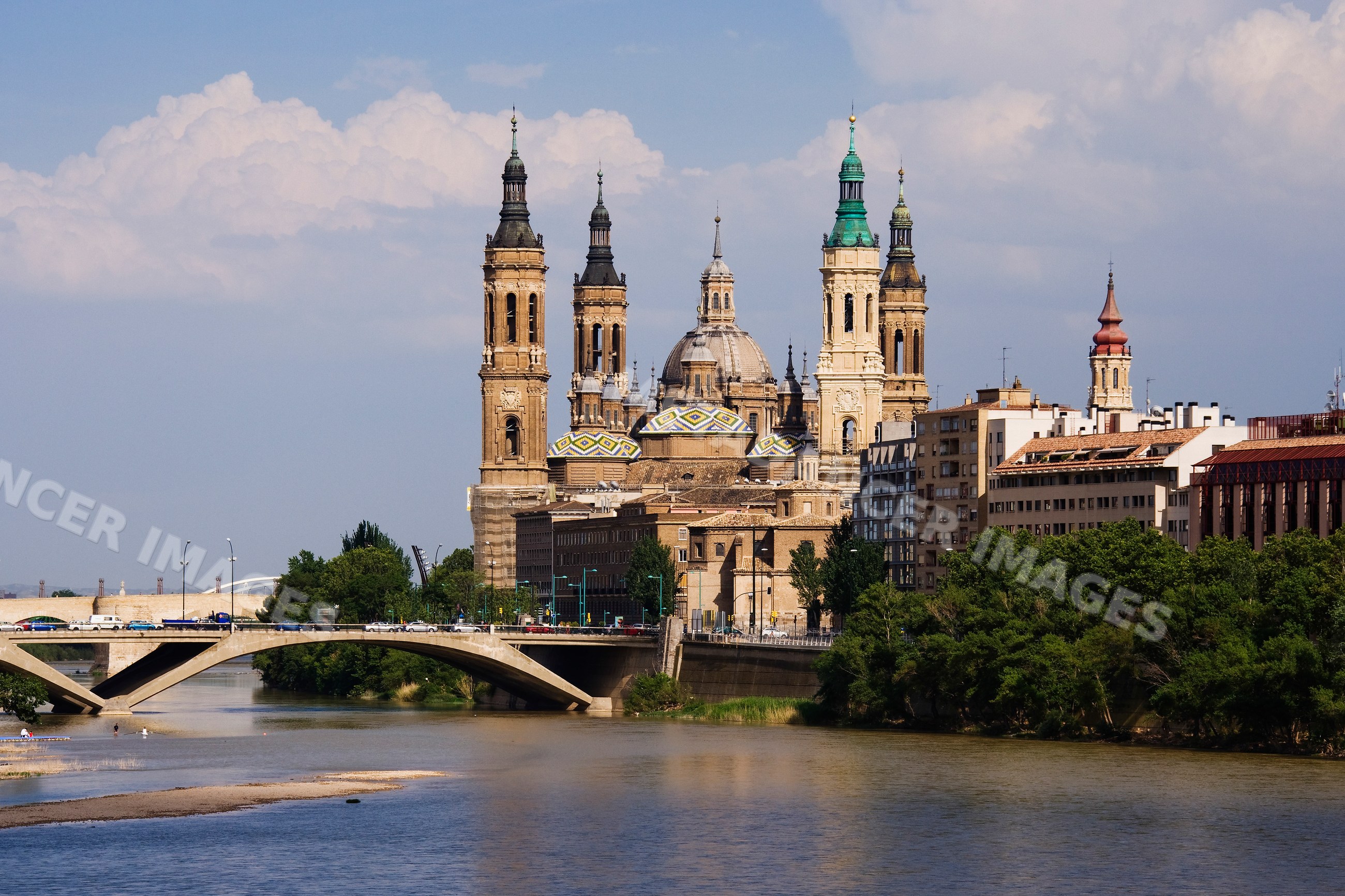 Basilica of our lady of the pillar beside river, Spain