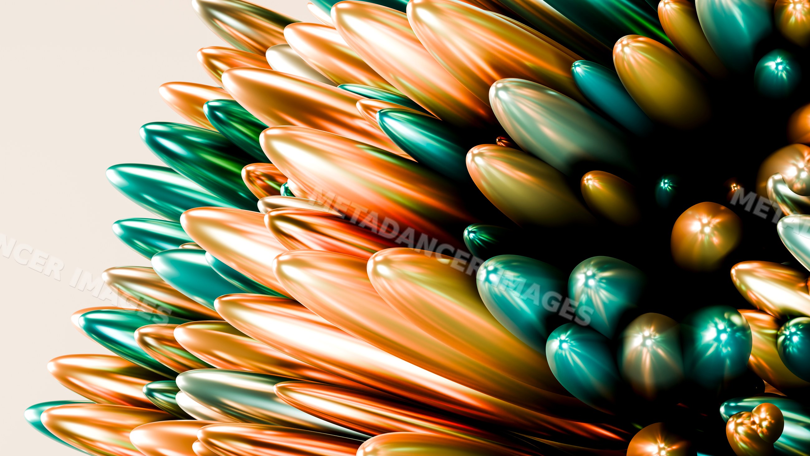 Colorful metallic abstract sculpture with reflective orange