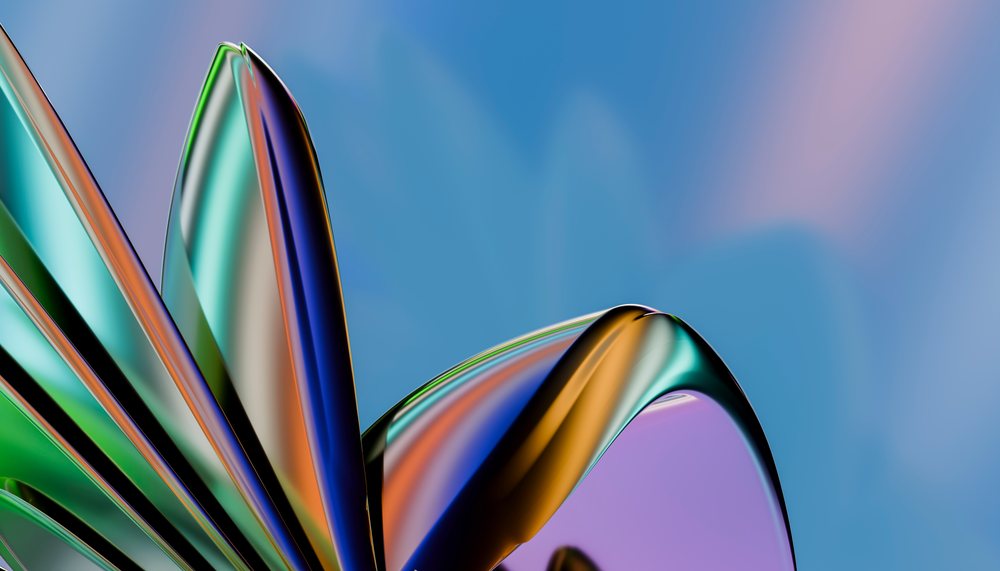 Colorful abstract metallic sculpture with smooth curves against