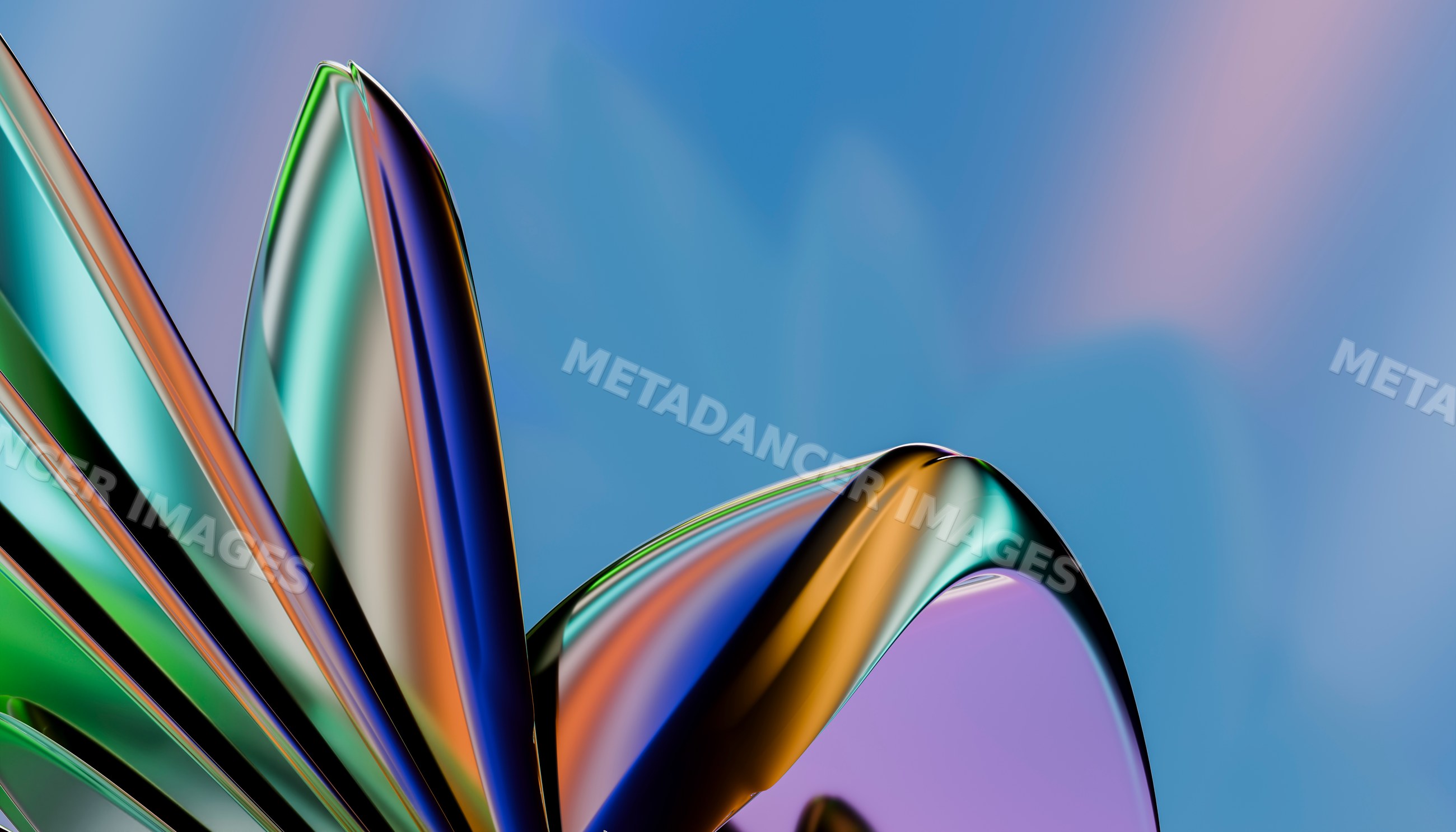 Colorful abstract metallic sculpture with smooth curves against