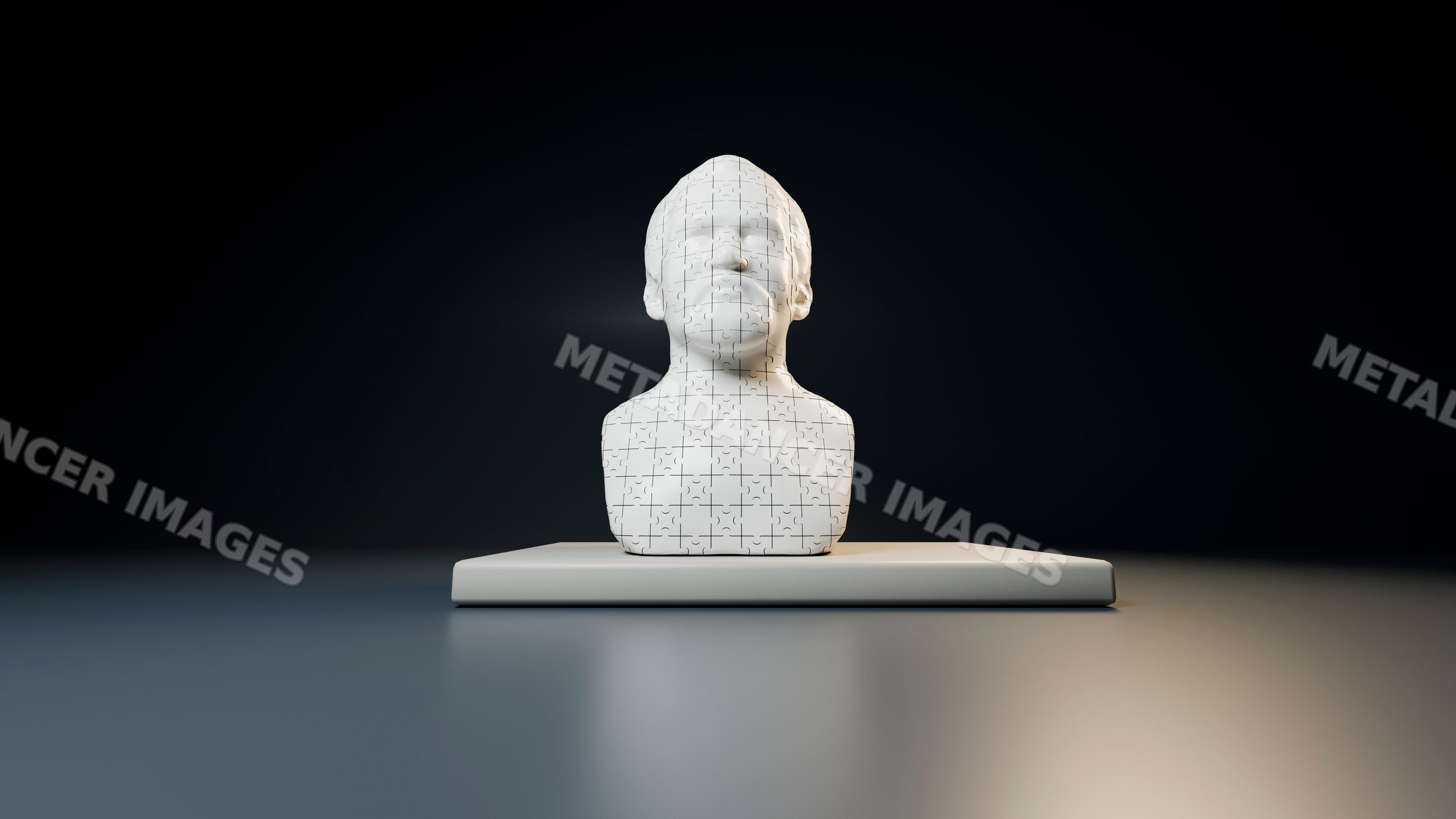 White three-dimensional human head puzzle bust on smooth surface