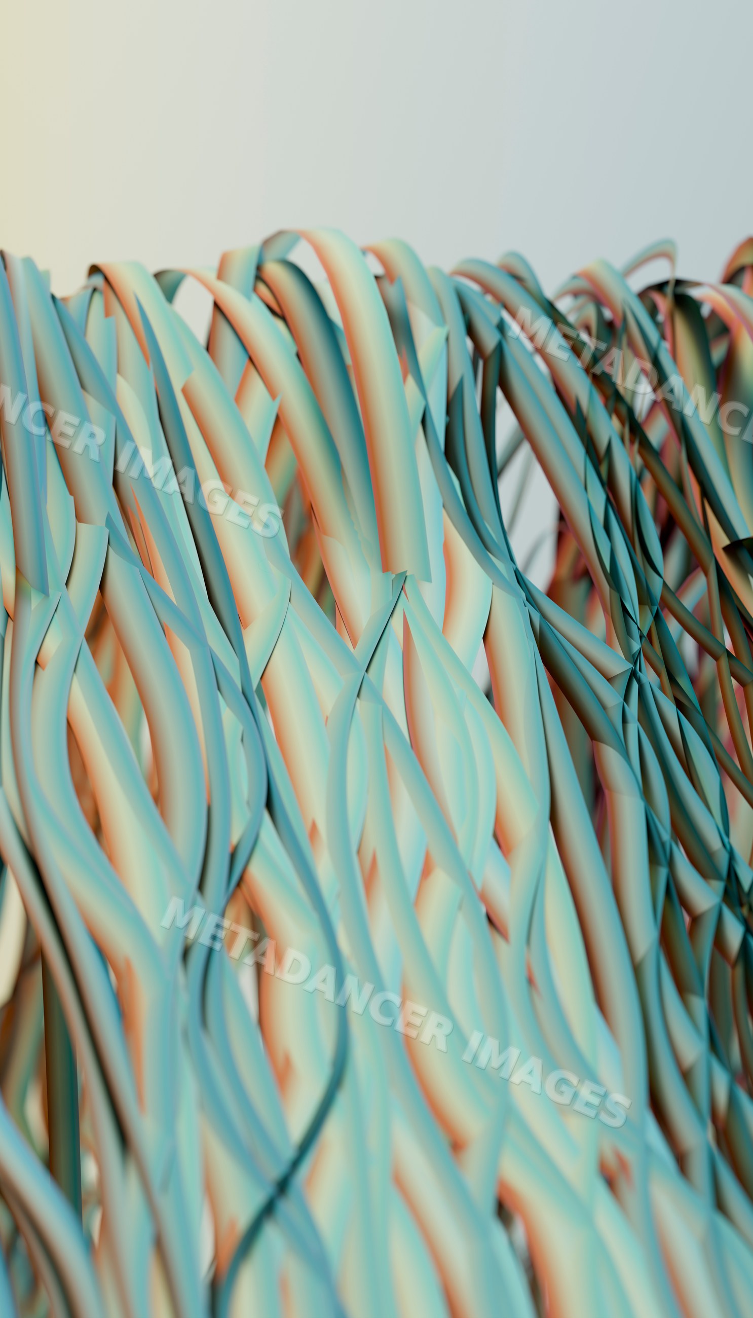 Abstract interwoven twisted strands with blue and orange gradient