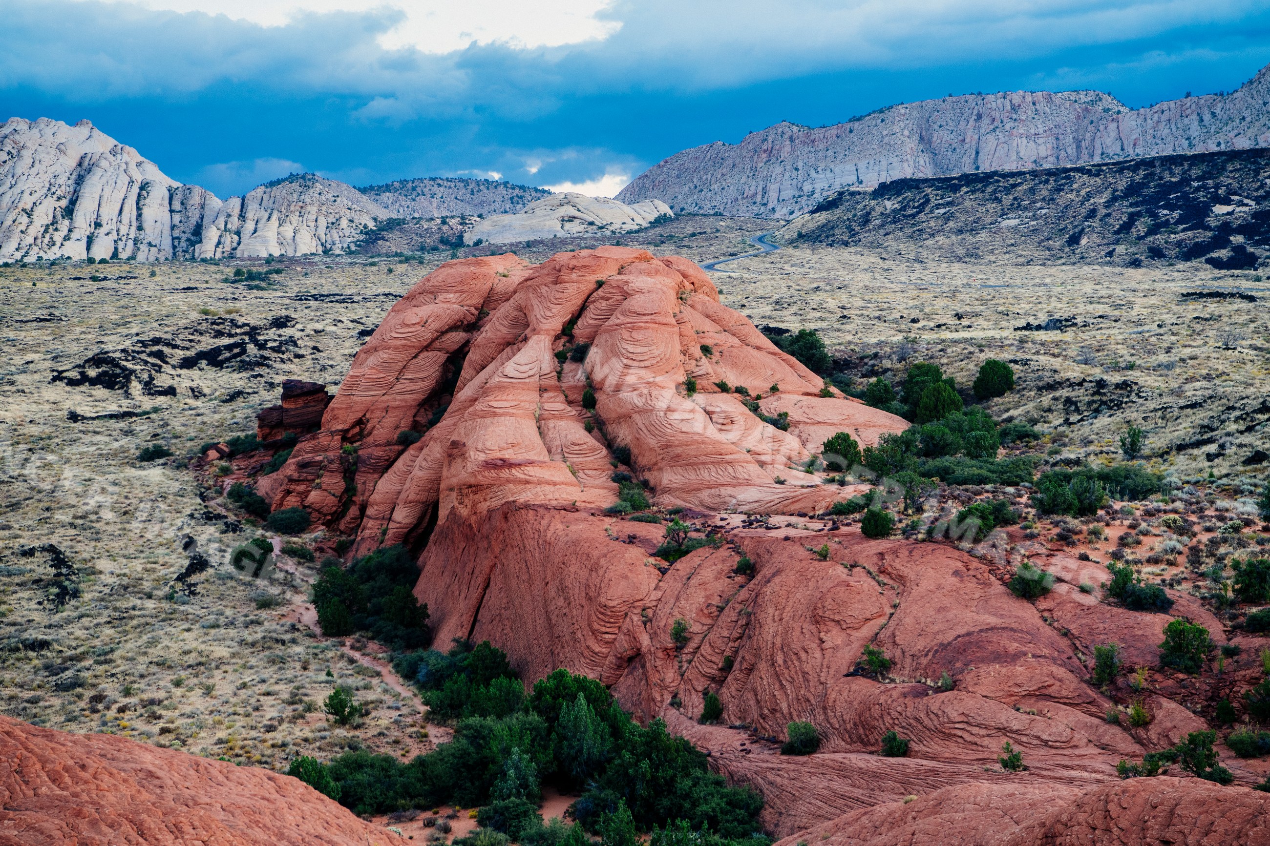 Red rock formation in desert landscape, red Cliffs Desert, Utah