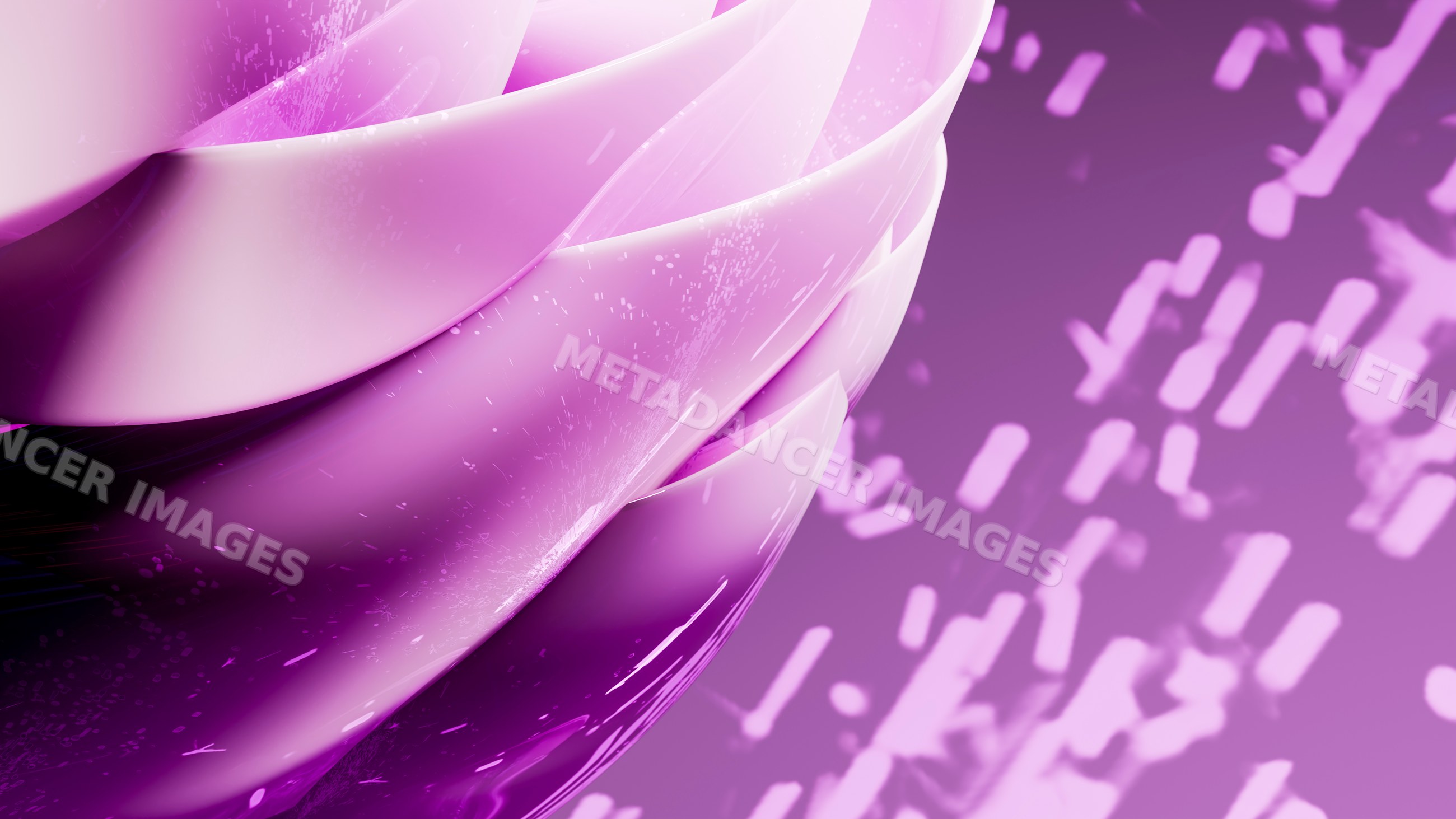 Abstract purple shiny curved shapes with blurred patterned background