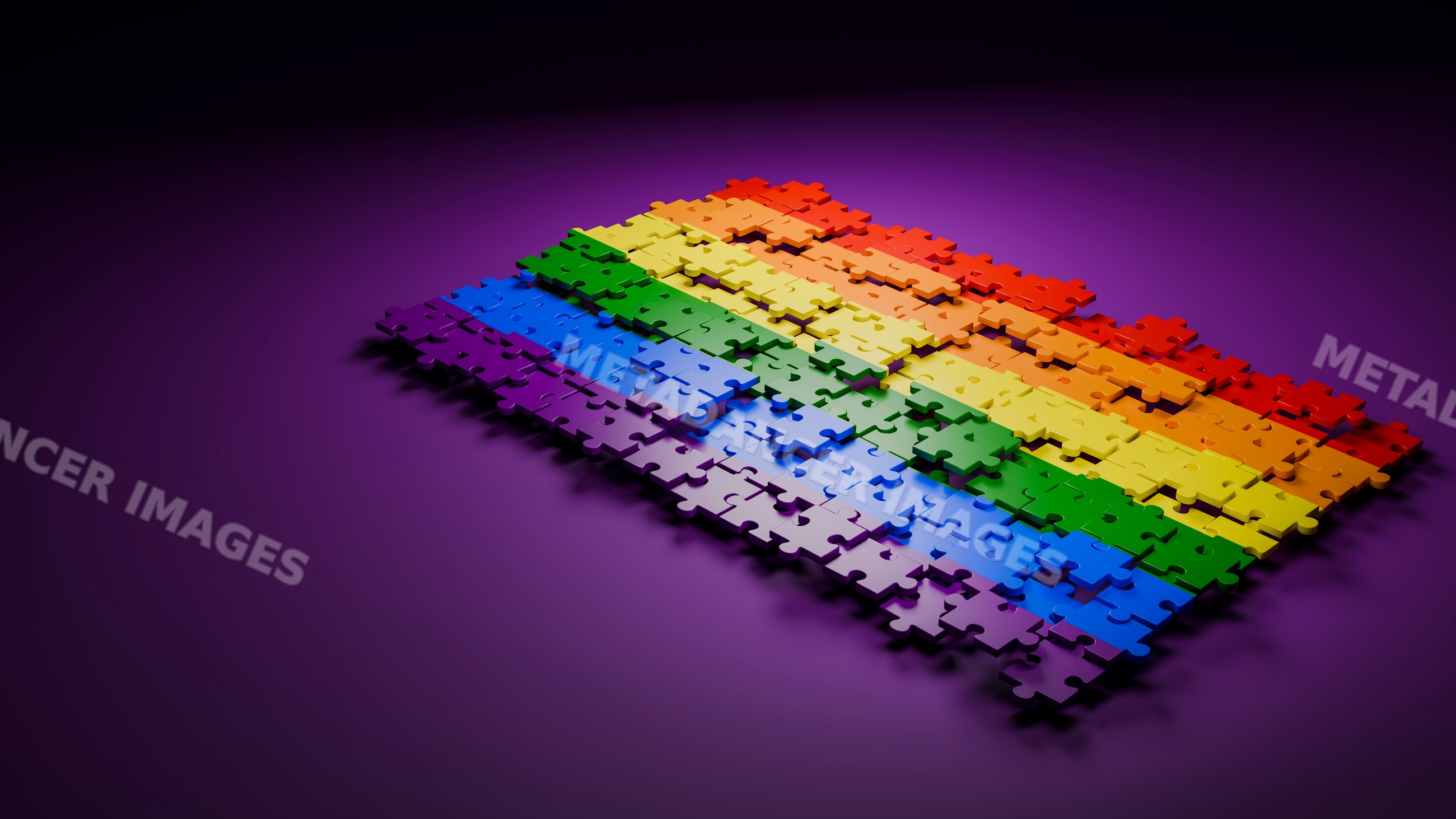 Colorful rainbow jigsaw puzzle with interlocking pieces