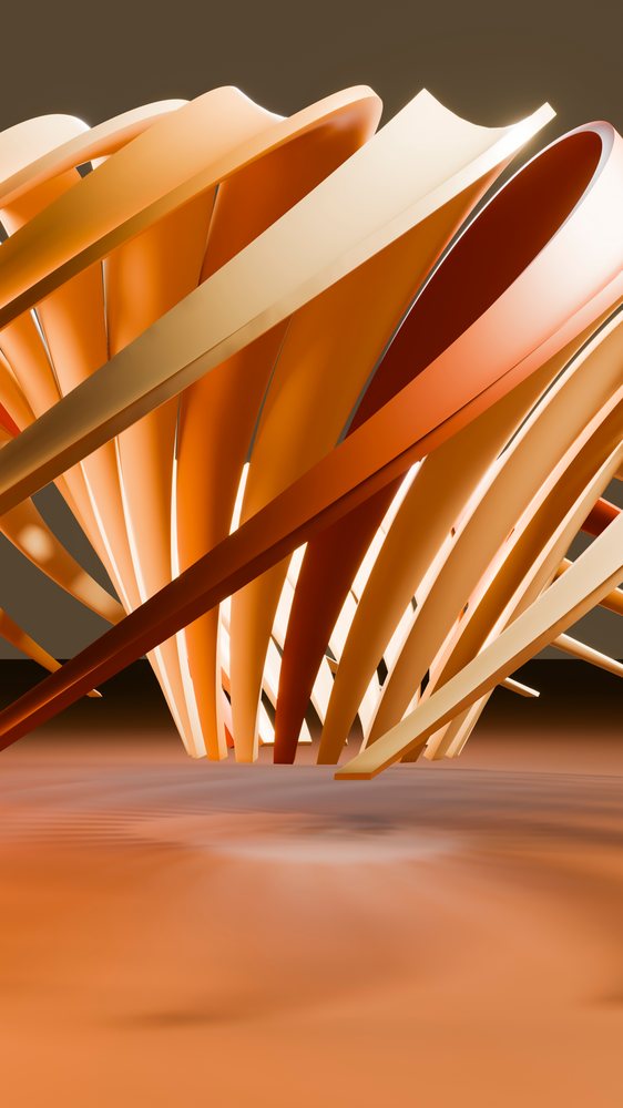 Abstract orange curved sculpture art installation