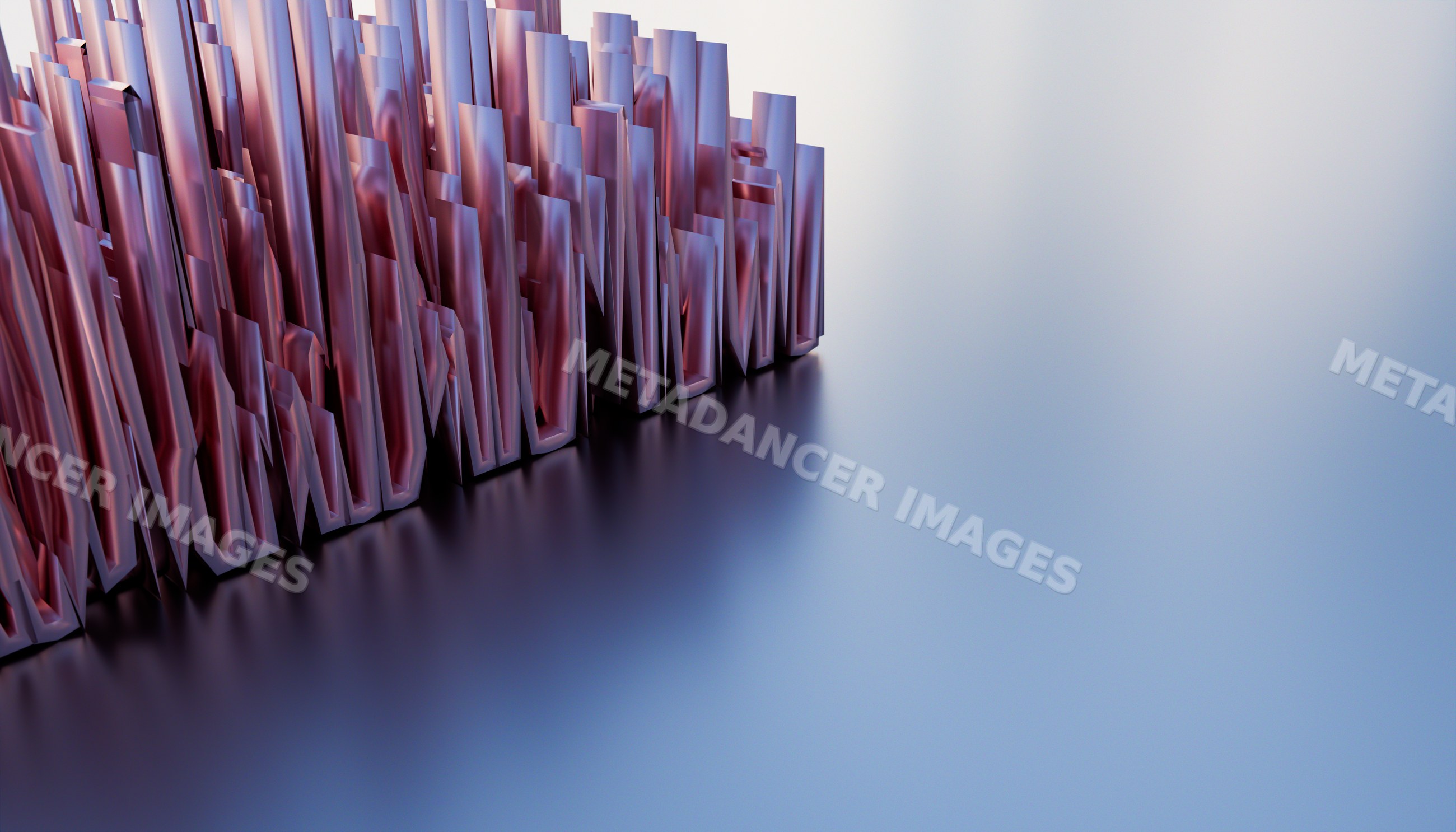 3d abstract metallic word sculpture with reflective surface on grey