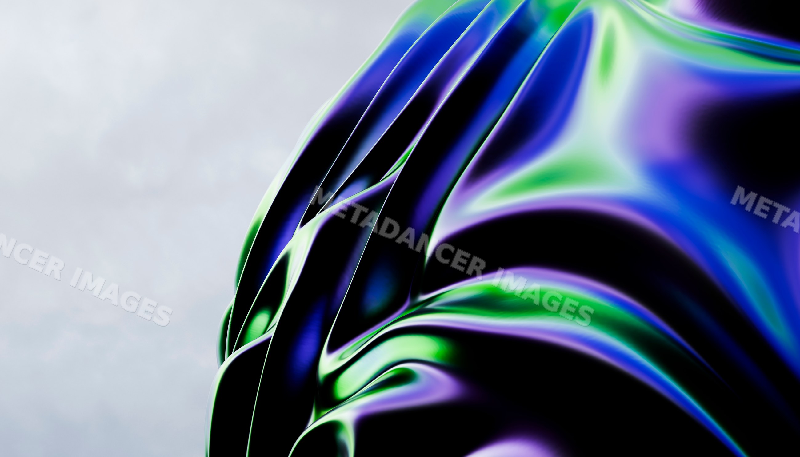 A shiny abstract surface with colorful iridescent folds and smooth