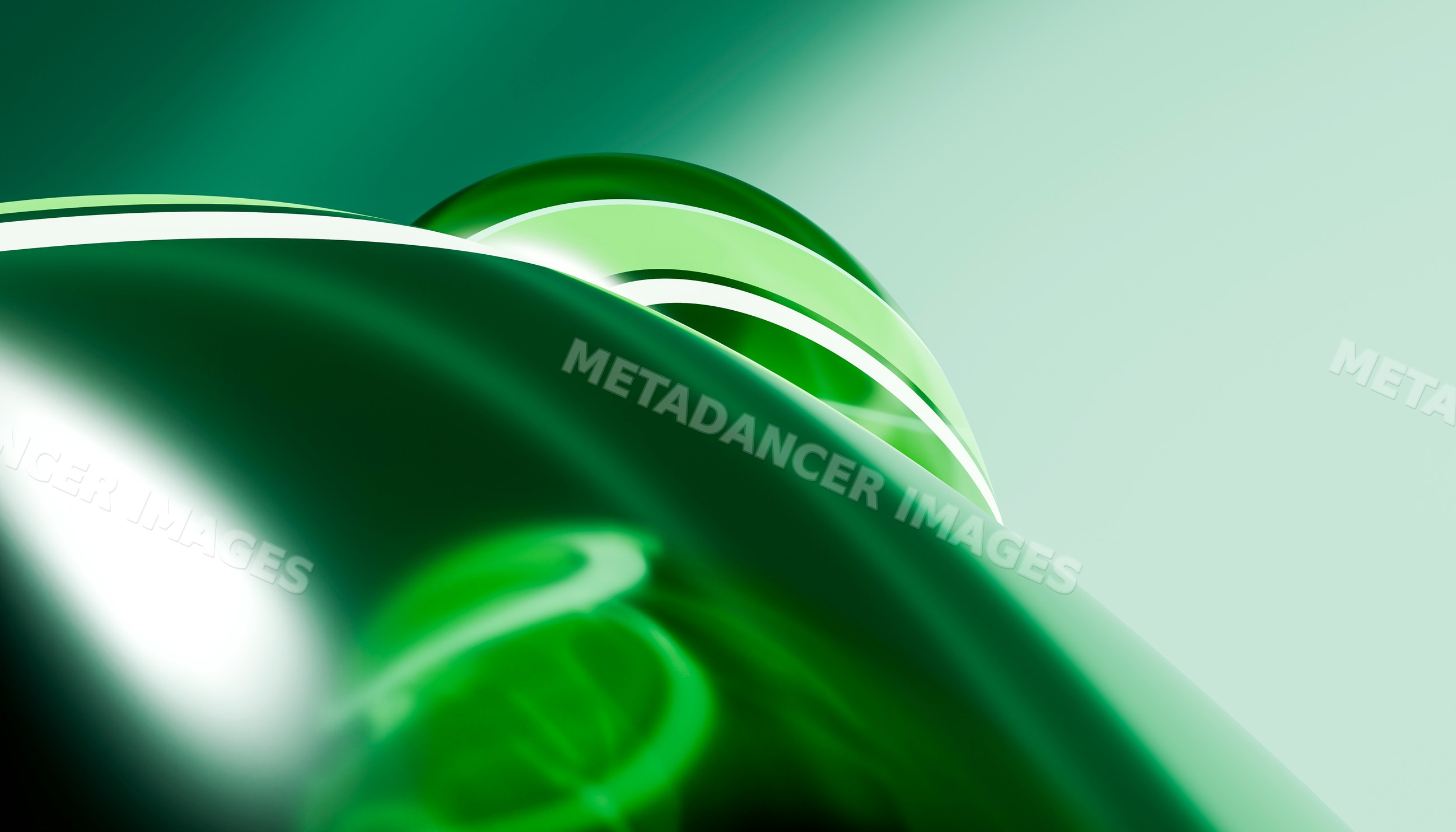 Green abstract curved shapes with white stripes on gradient background