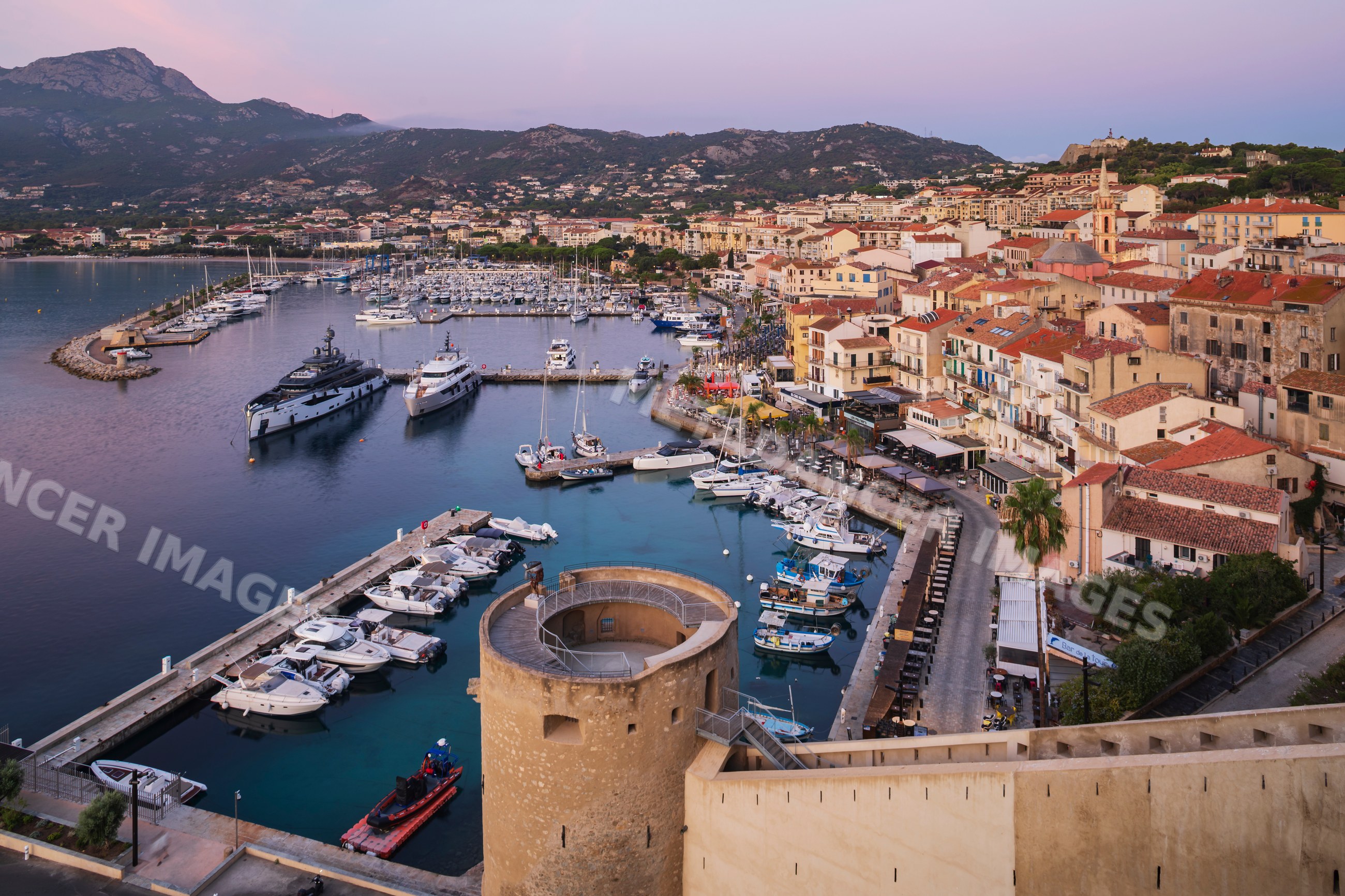 Harbour at Calvi with boats and marina from the Citadel