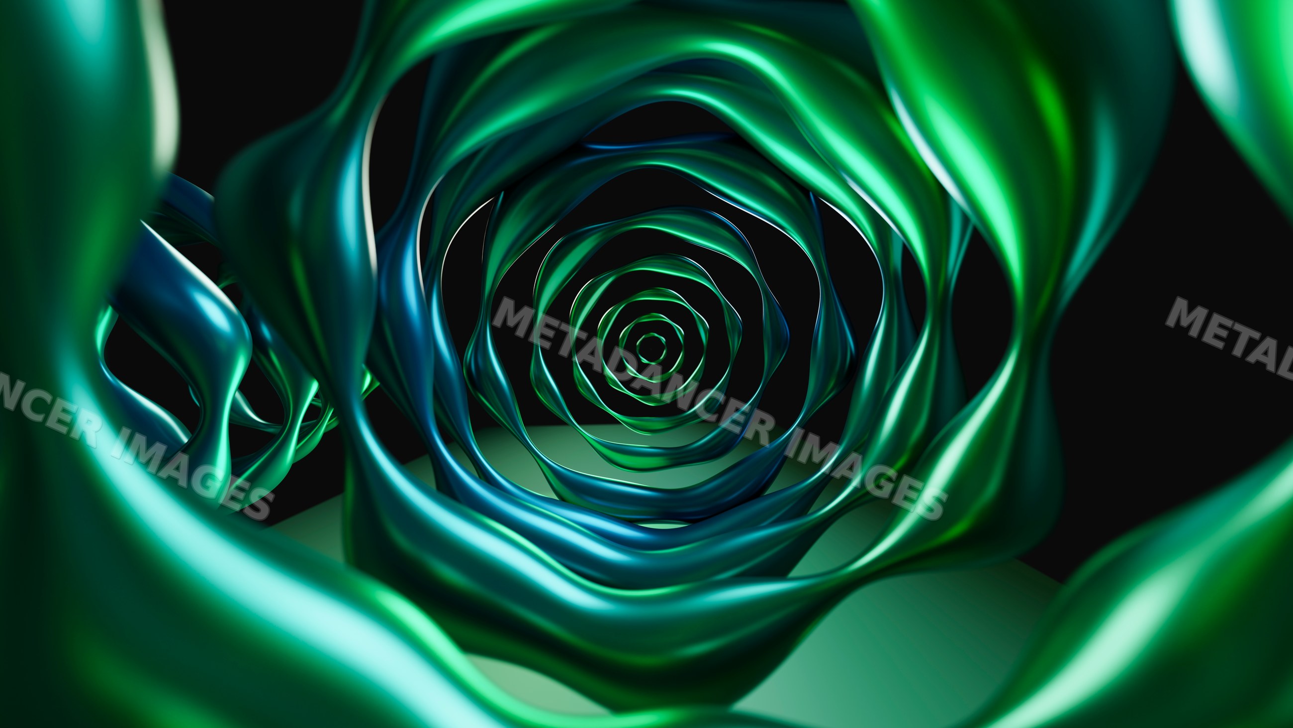 Abstract green and blue twisted spiral tunnel 3d illustration
