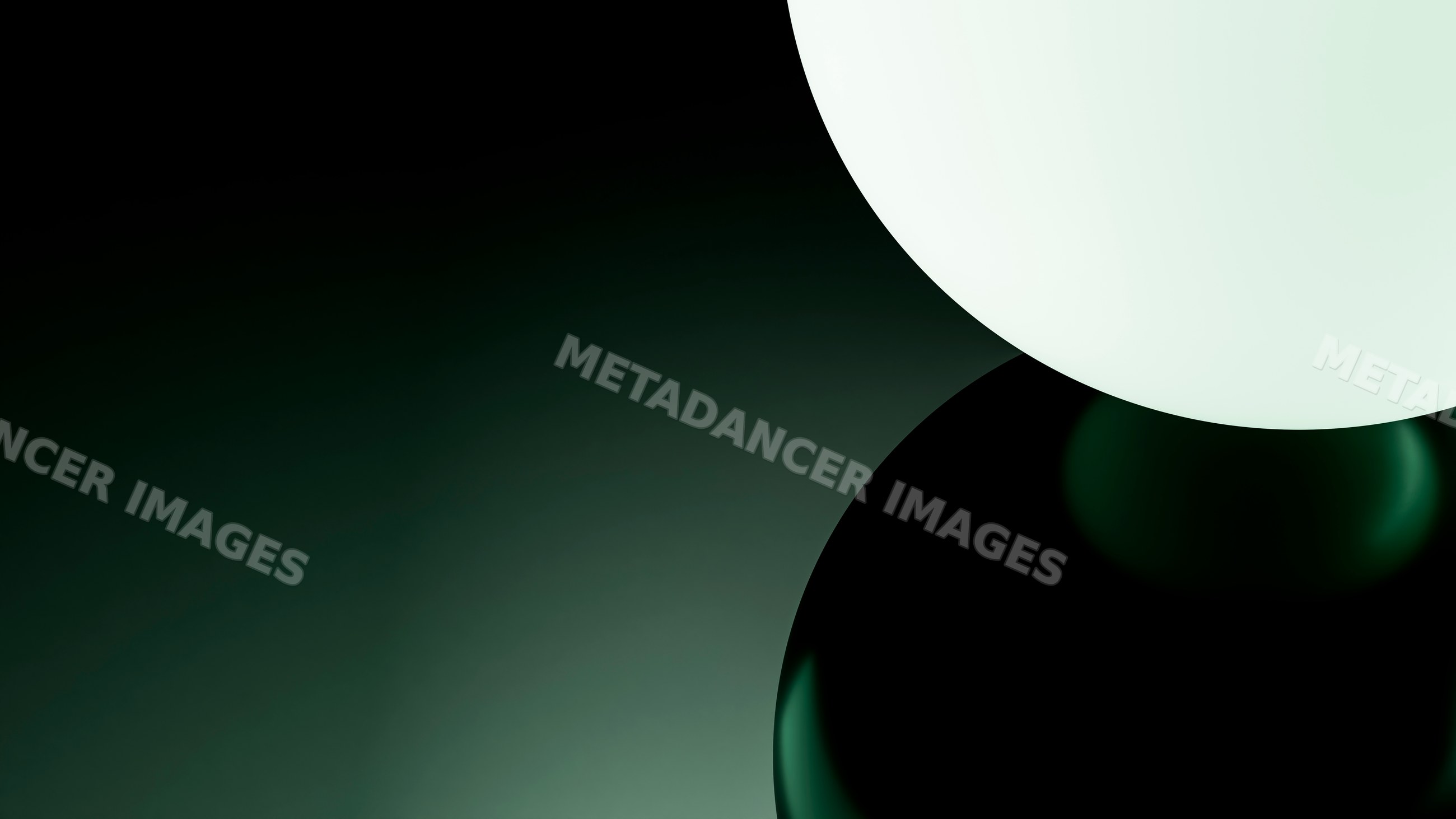 Glossy black and white spheres with reflections on dark background