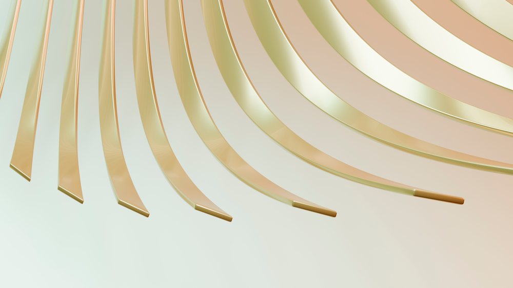 Golden curved bars forming abstract artistic pattern