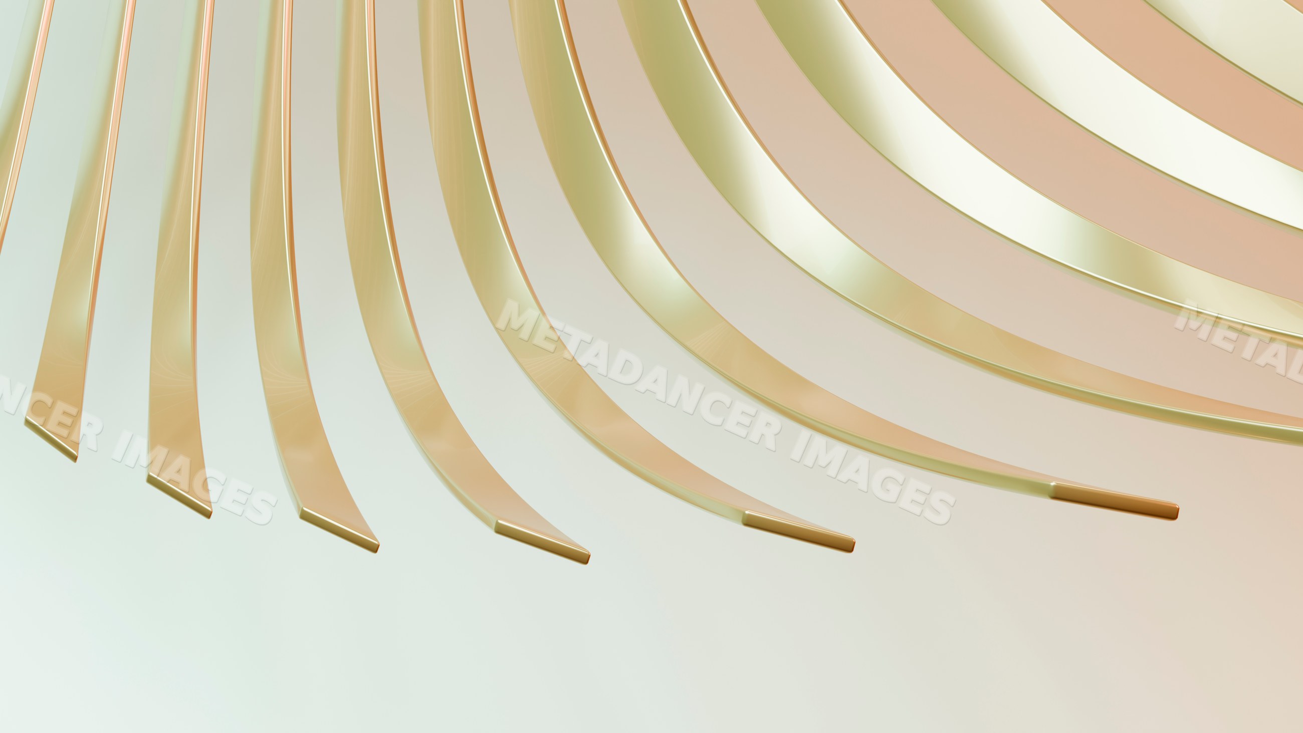 Golden curved bars forming abstract artistic pattern