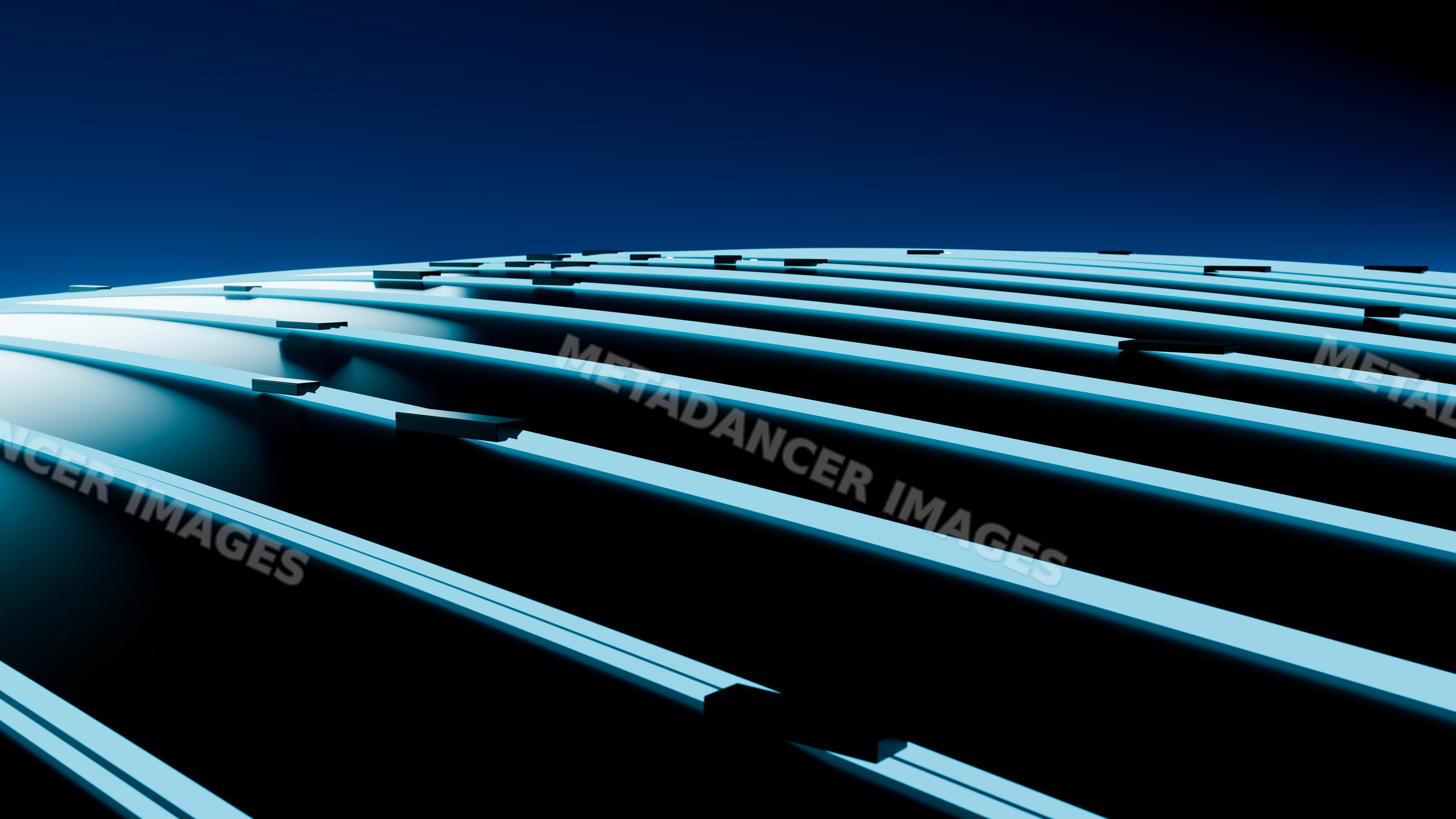Curved modern architectural structure with blue lighting