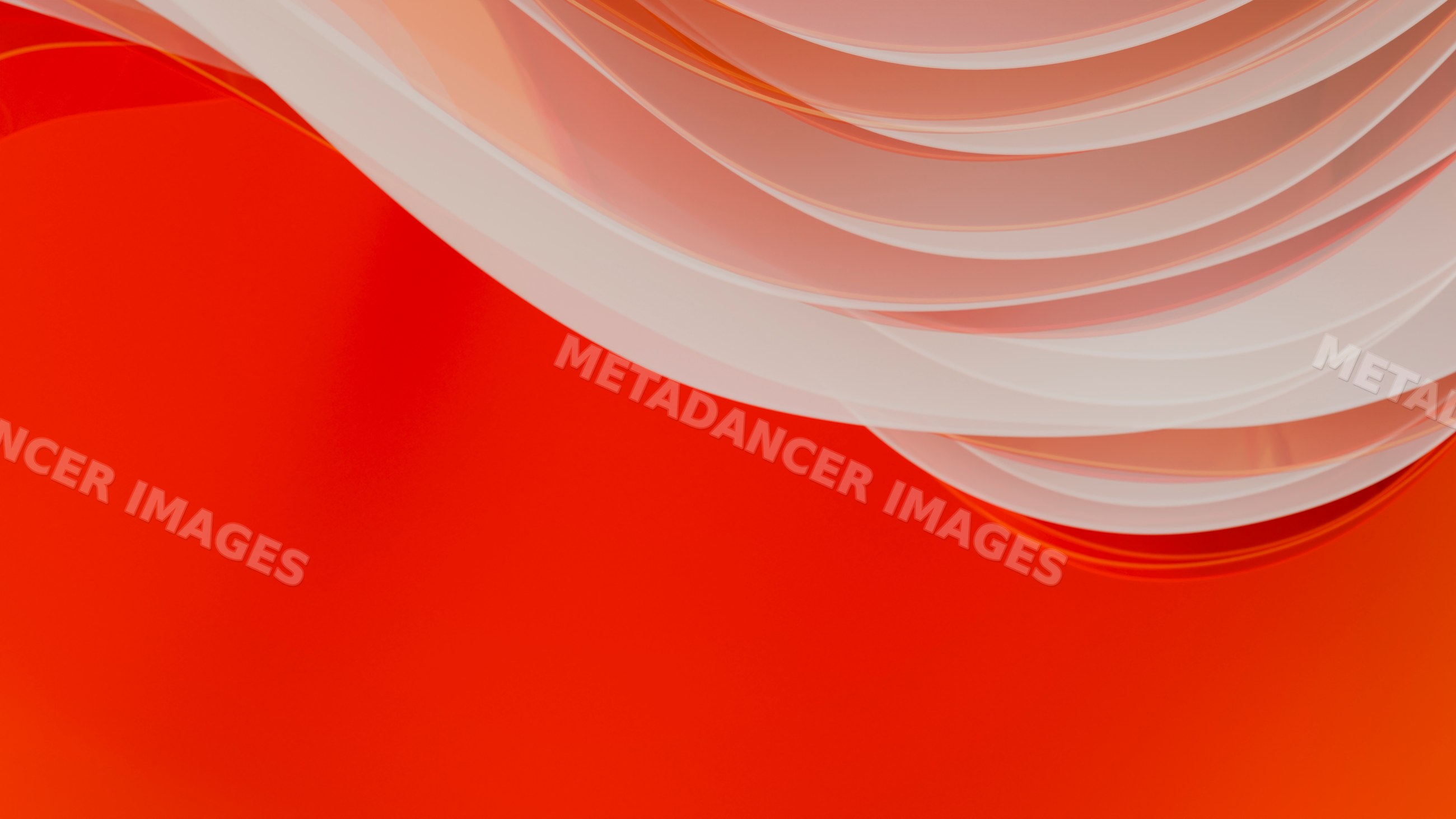 White translucent curved layers on bright red background abstract