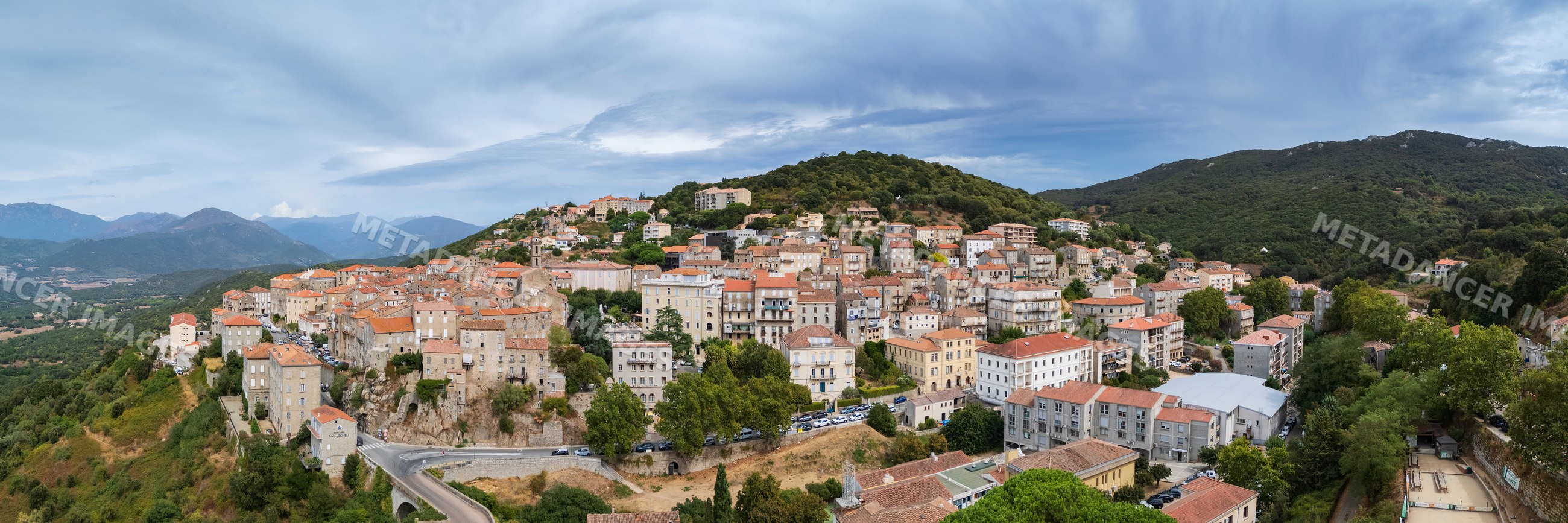 Panoramic view of Evisa village in corsica, france