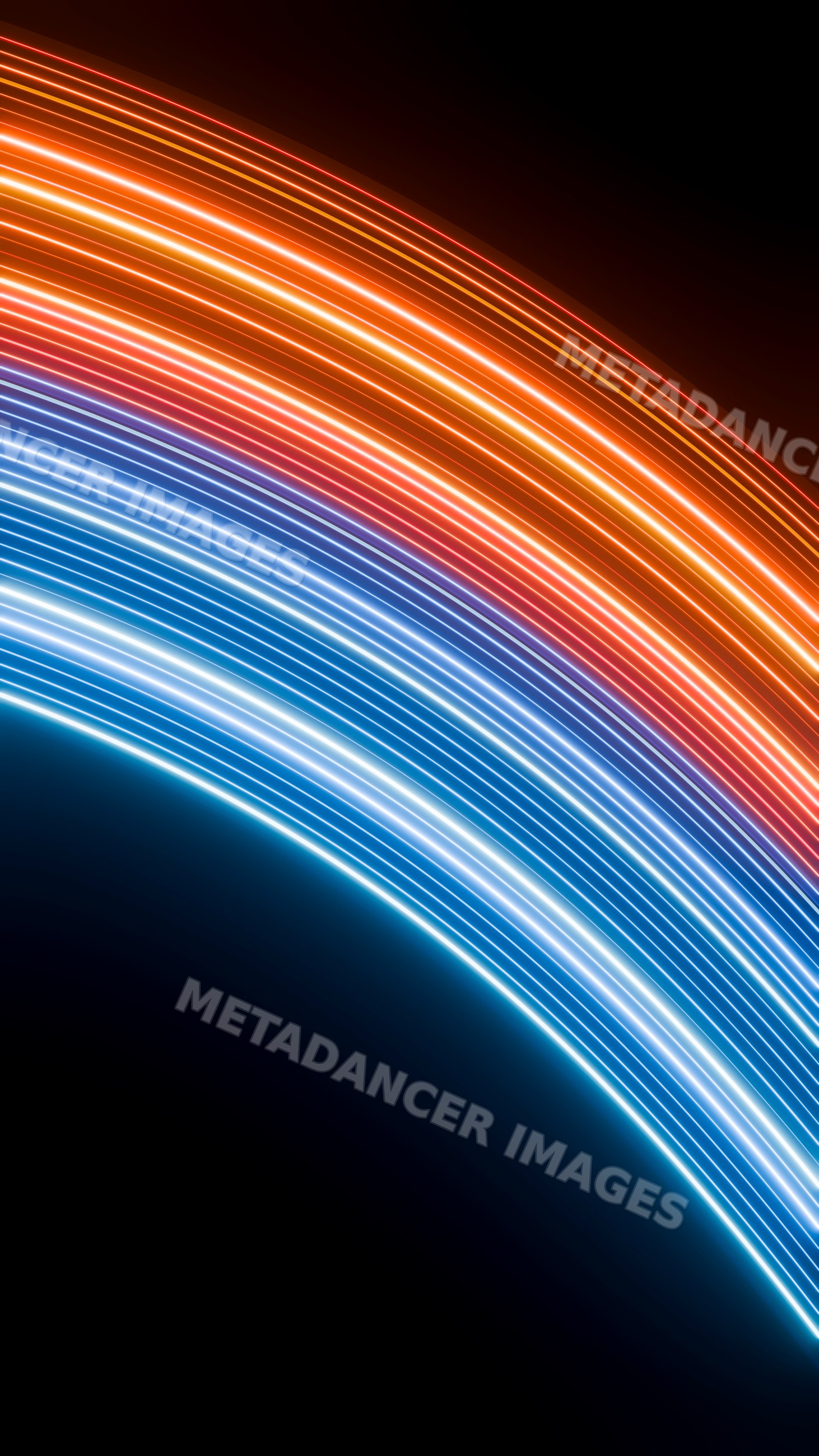 Colorful curved glowing light trails on black background