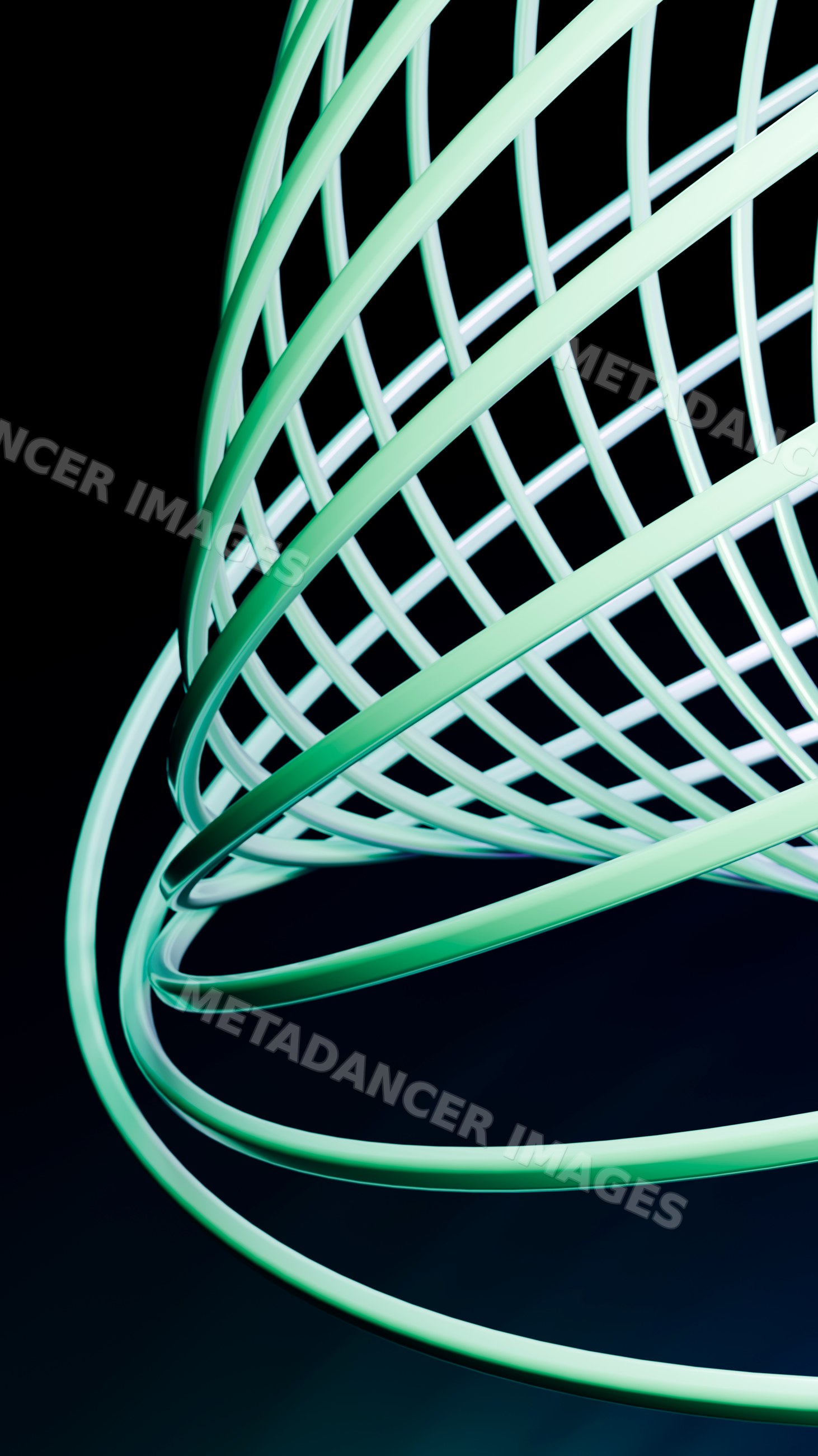 Abstract glowing green spiral shape with curved lines