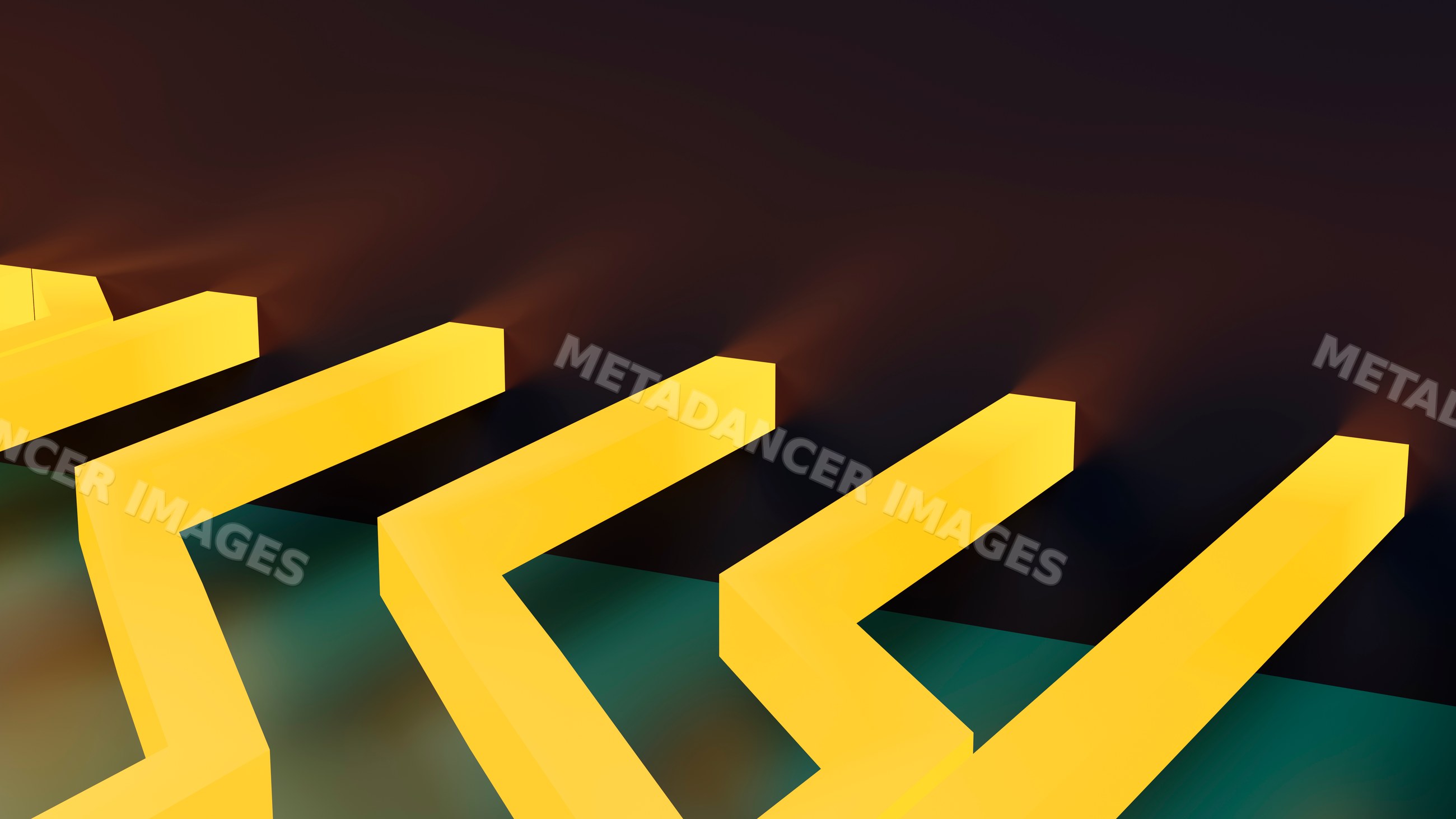 Yellow 3d abstract shapes casting shadows in digital artwork