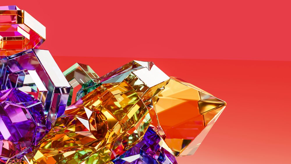 Abstract colorful crystal sculpture with geometric transparent shapes