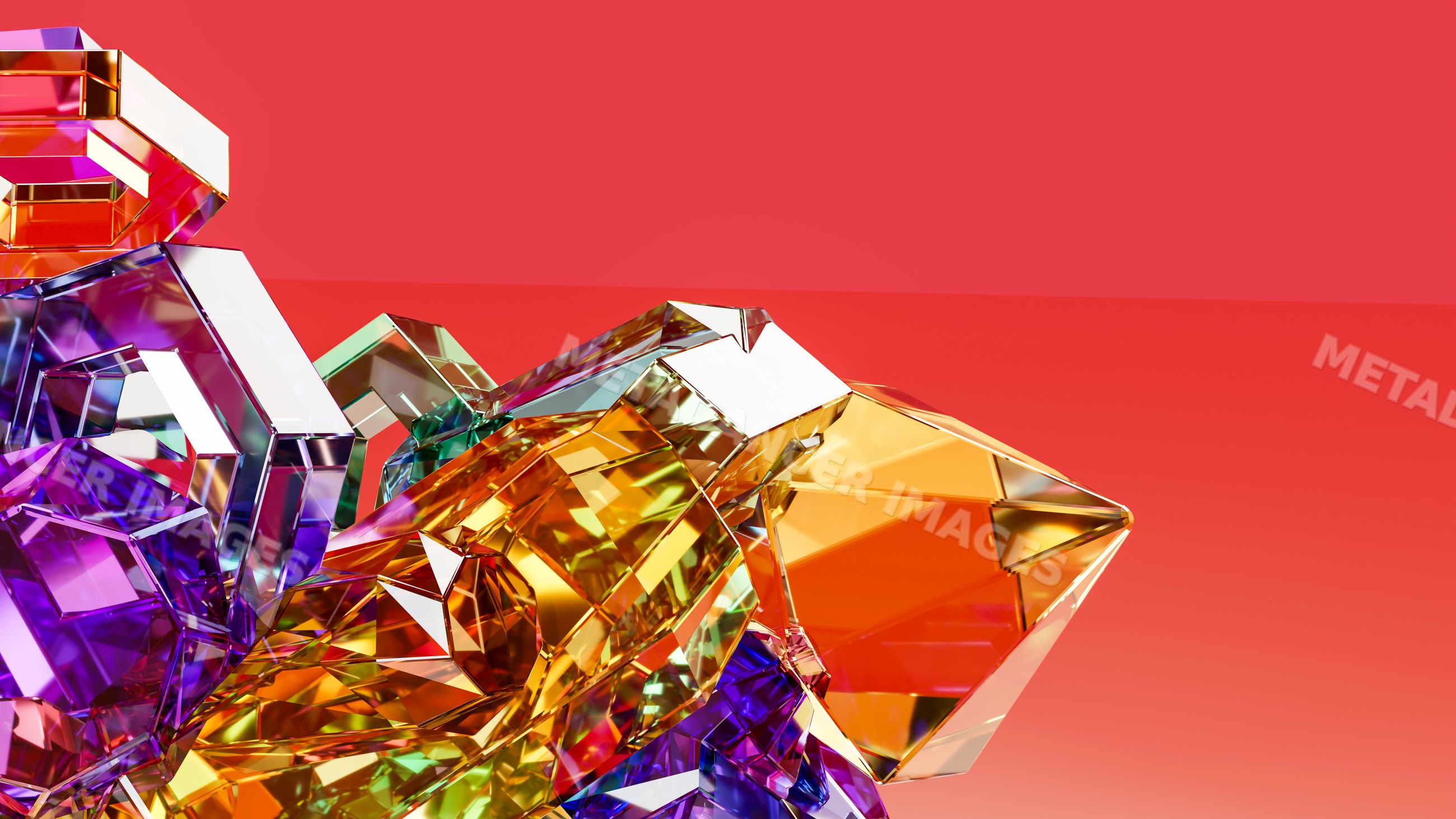 Abstract colorful crystal sculpture with geometric transparent shapes