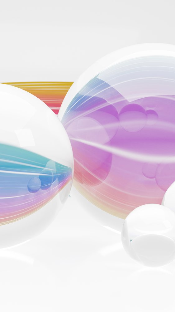 Abstract colorful transparent spheres with glossy reflections