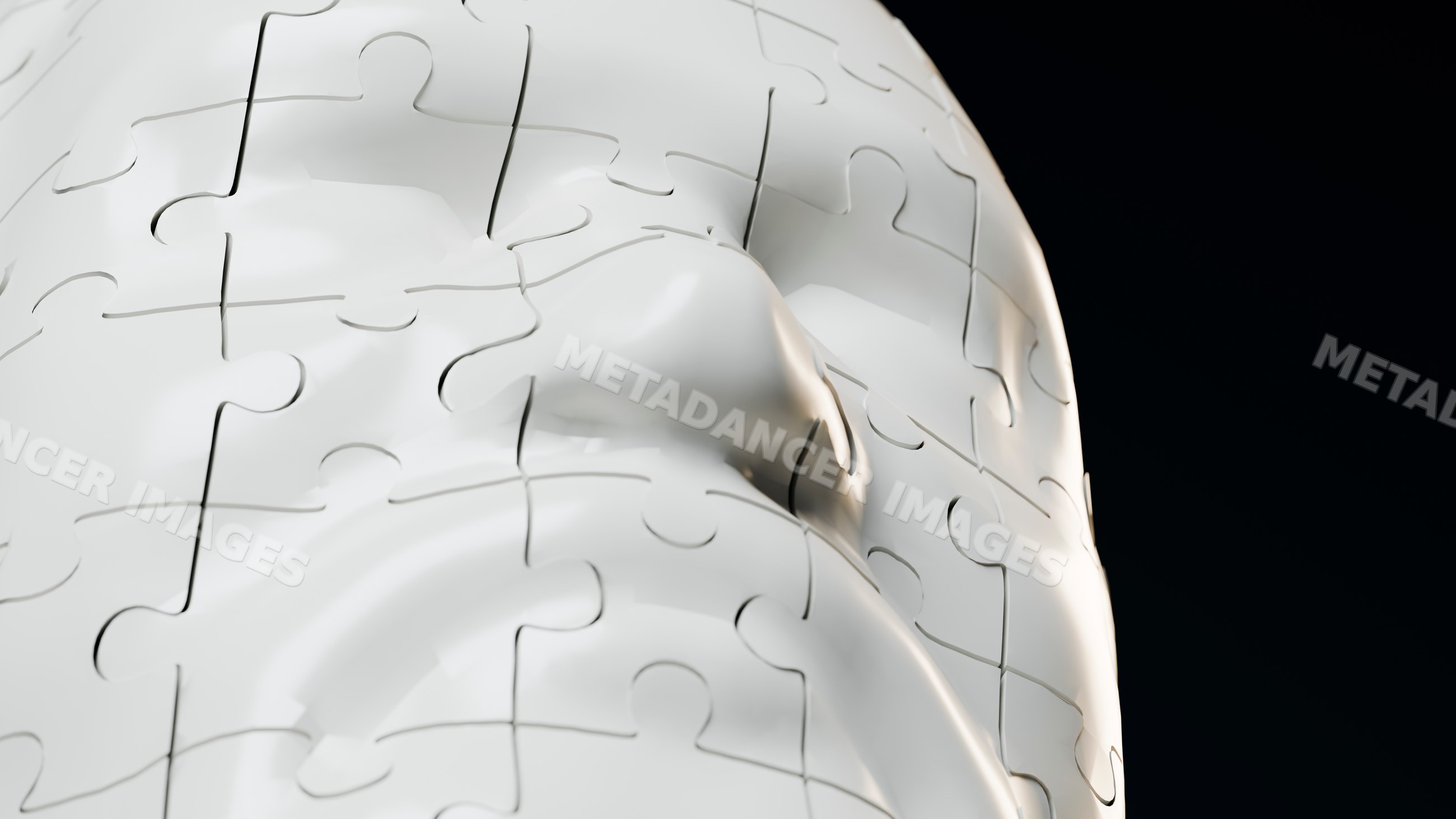 3d white human face puzzle sculpture on black background