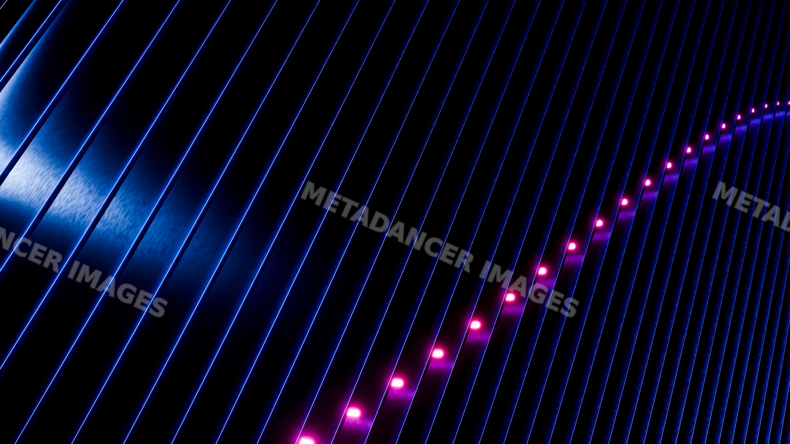 Abstract digital art of glowing blue lines with pink neon dots