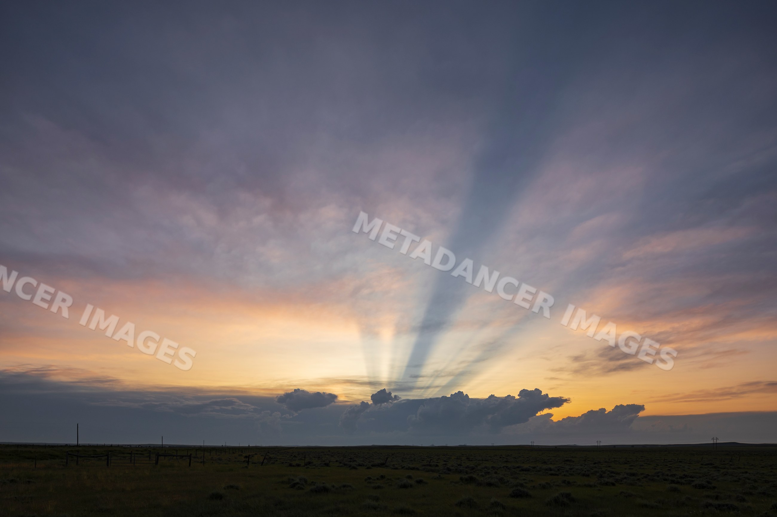 Anti-crepuscular rays at Sunset over Great Plains in USA Tornado Alley