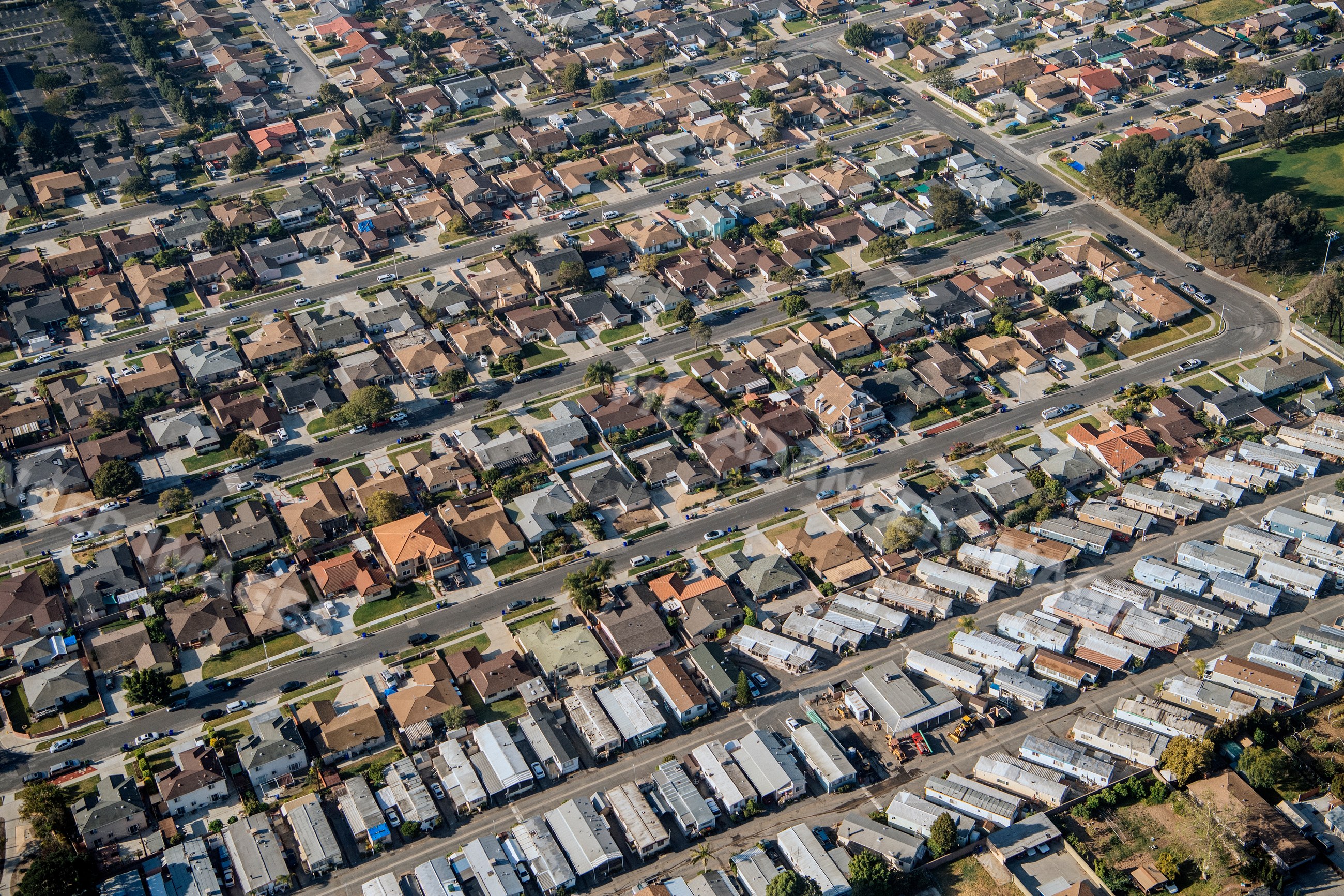 Aerial view of suburban residential neighborhood in Port of Long
