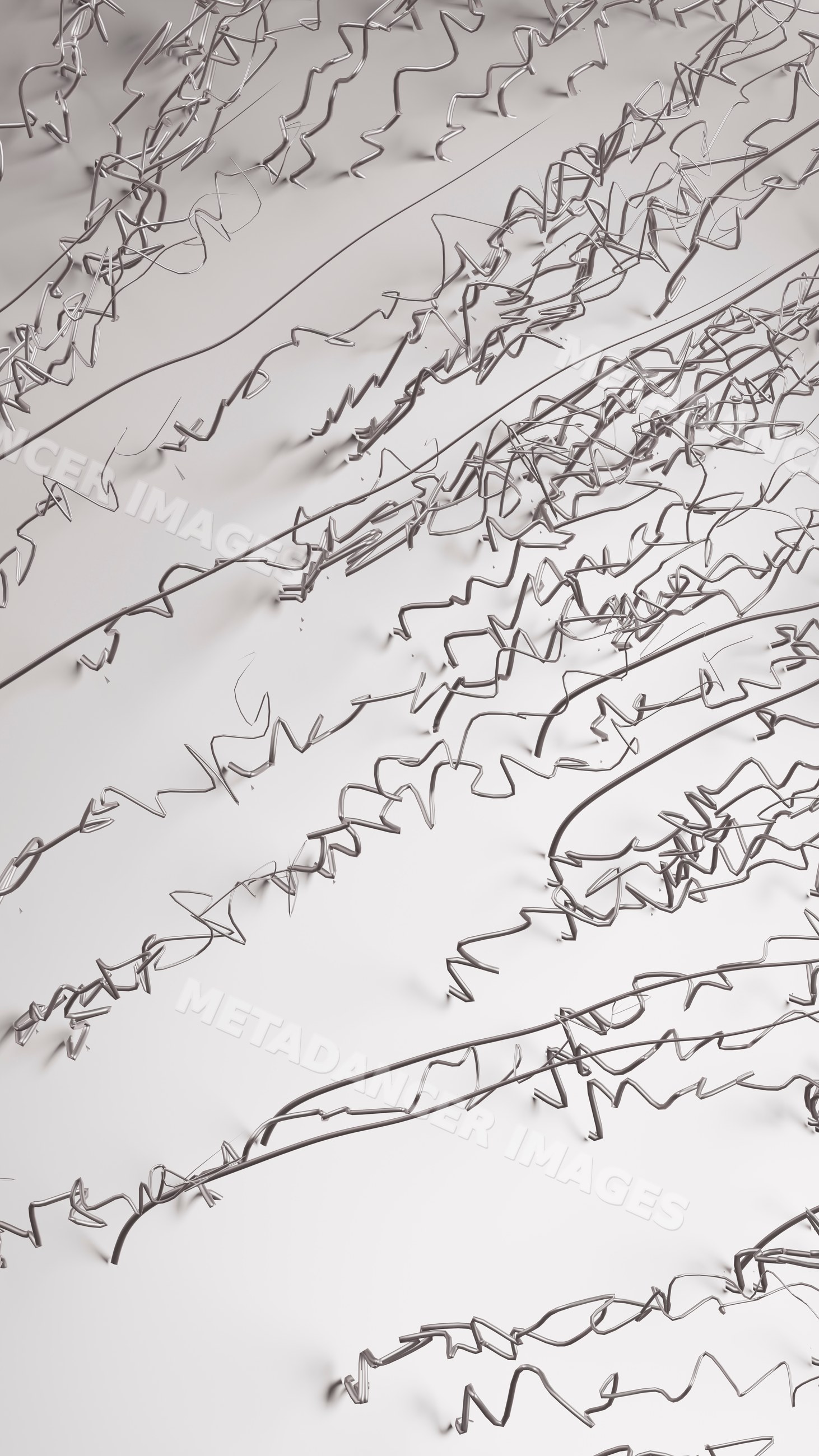 Abstract tangled silver wire pattern on white background