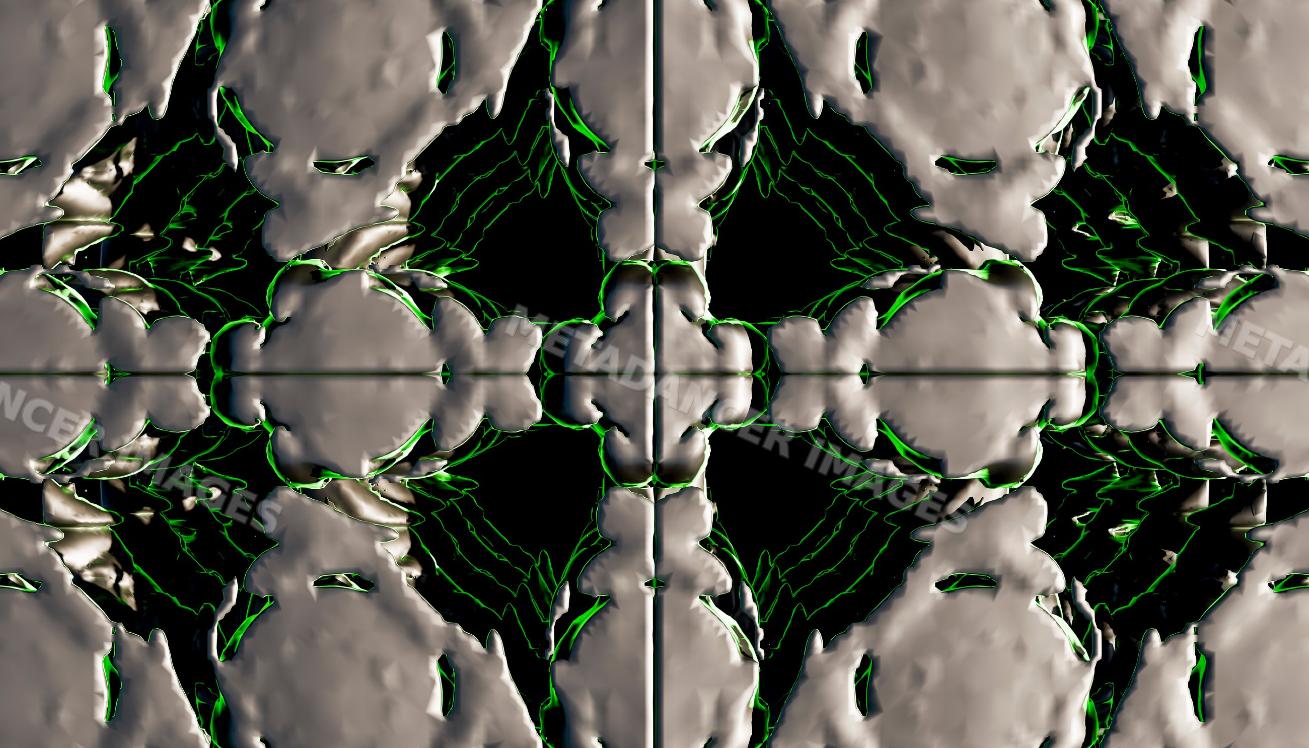 Abstract digital symmetrical pattern with green outlined shapes