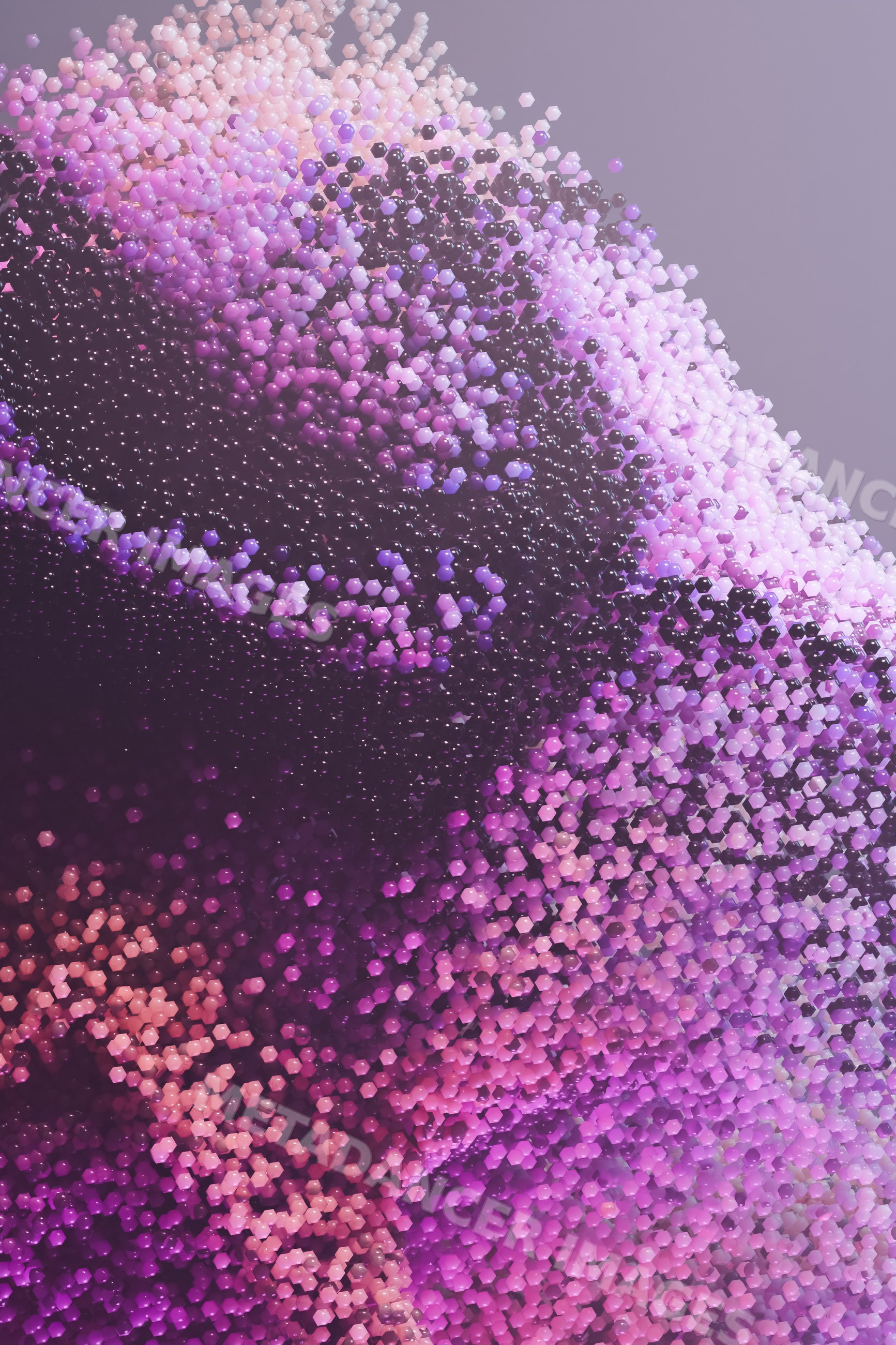Abstract render of pink and purple hexagonal digital particles