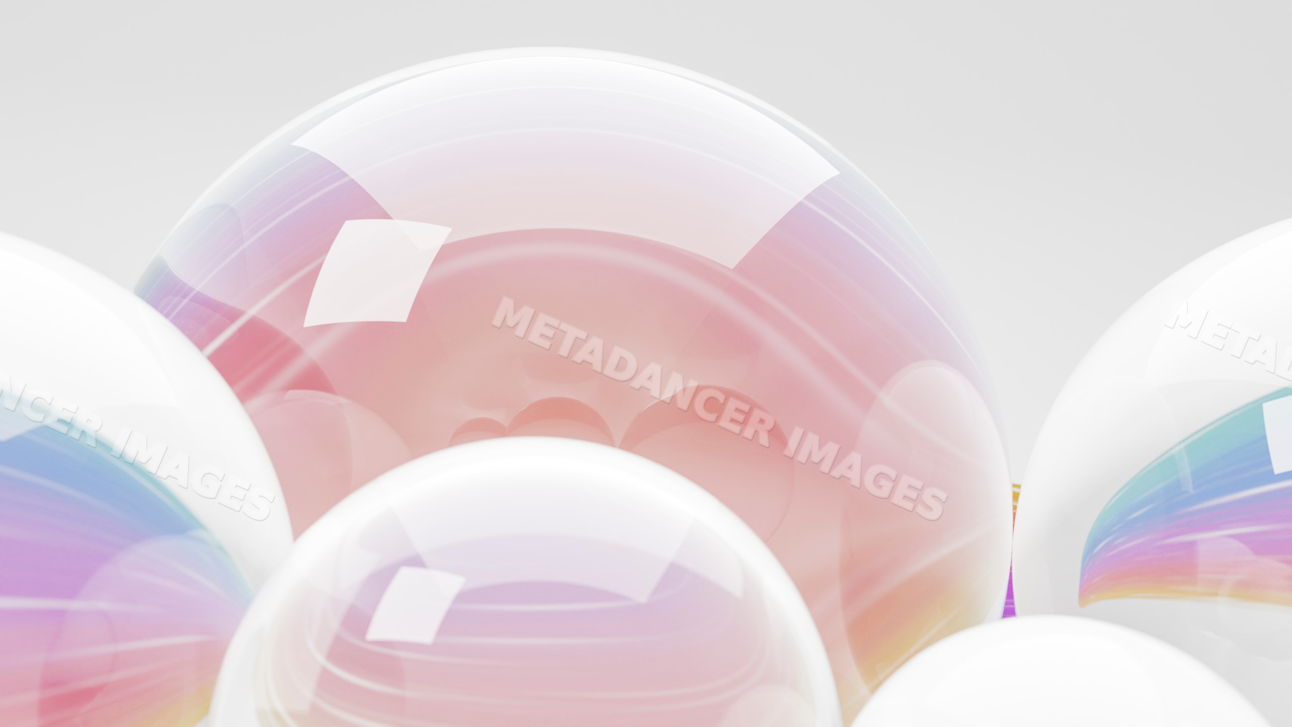 Cluster of transparent iridescent bubbles with colorful reflections