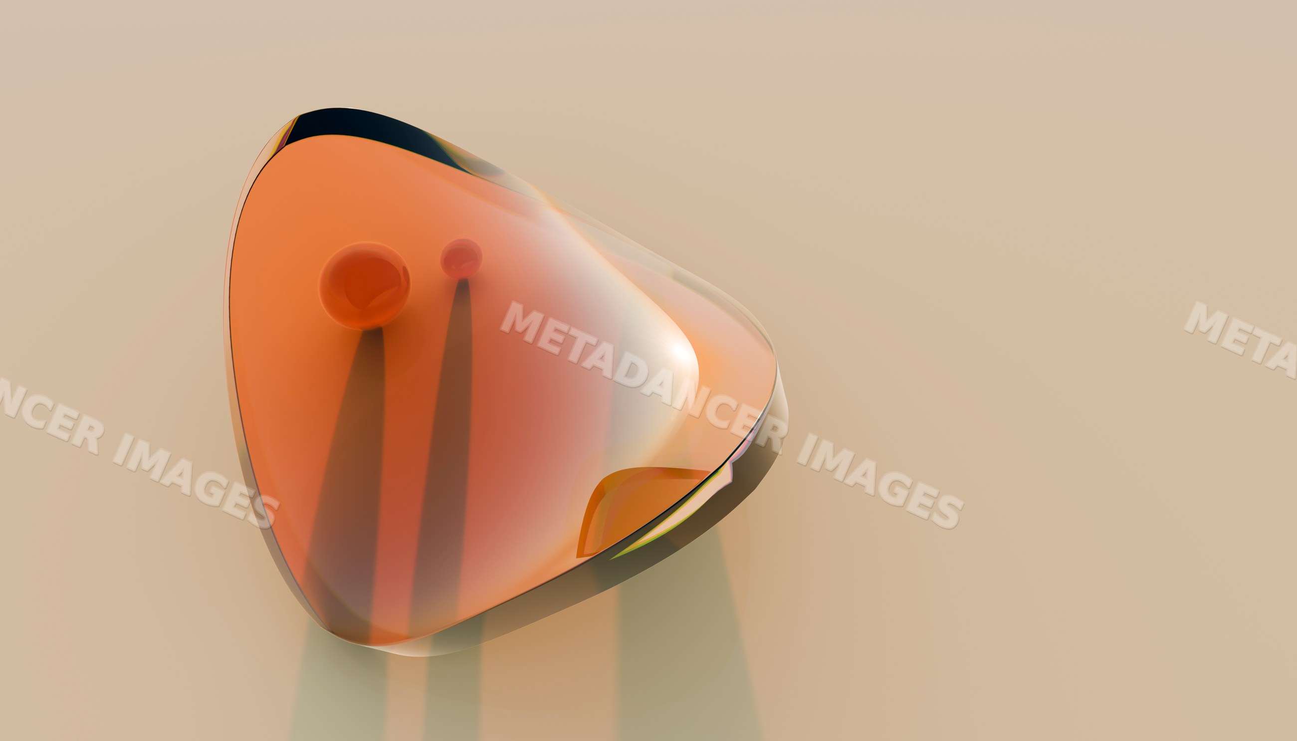Smooth transparent orange glass sculpture with rounded triangular