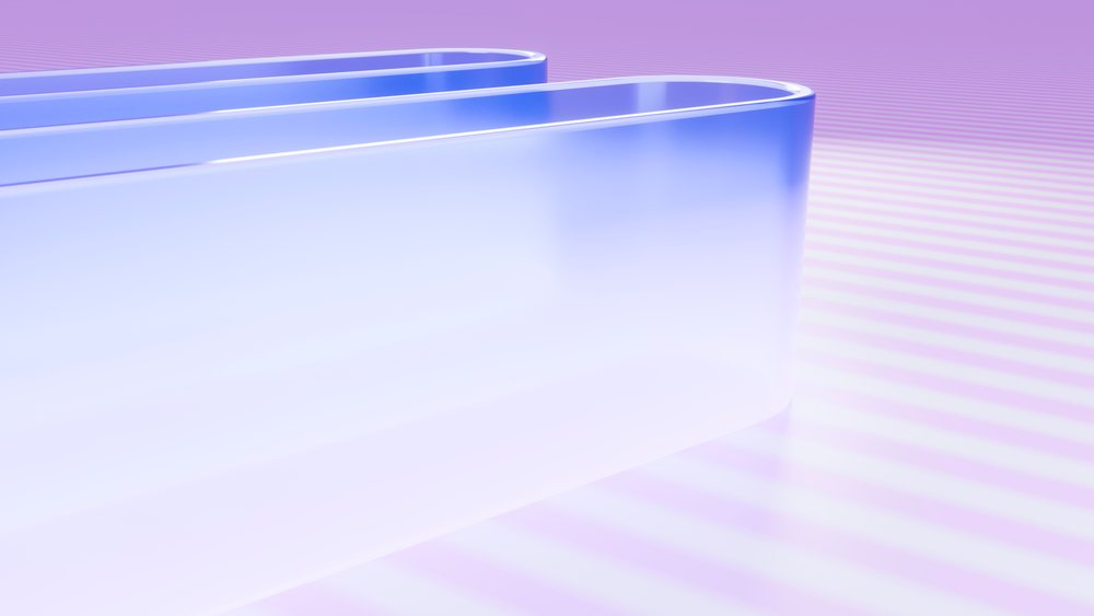 Abstract transparent blue rectangular glass shapes in 3d illustration