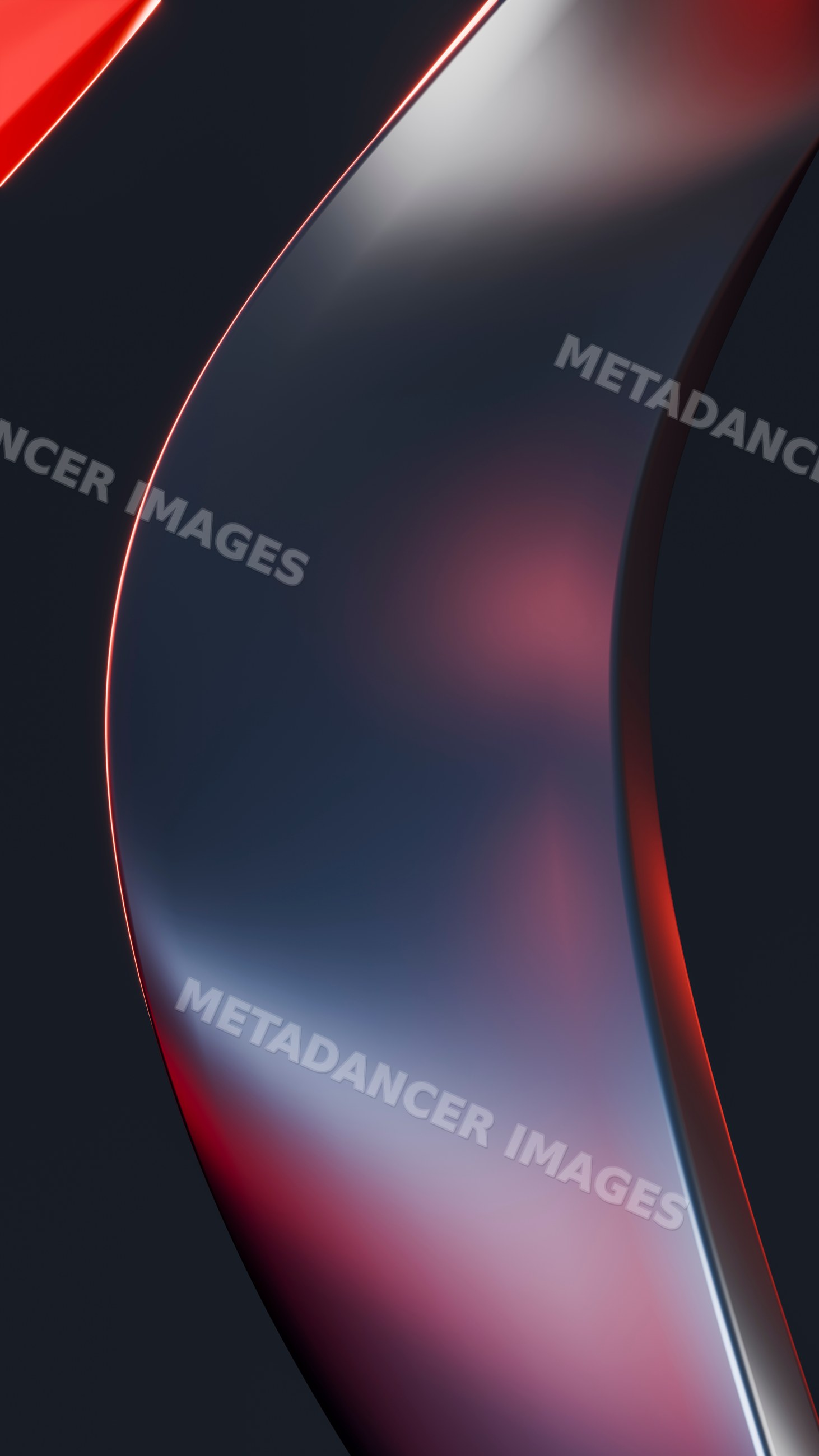 Curved glossy abstract shape illuminated with red light