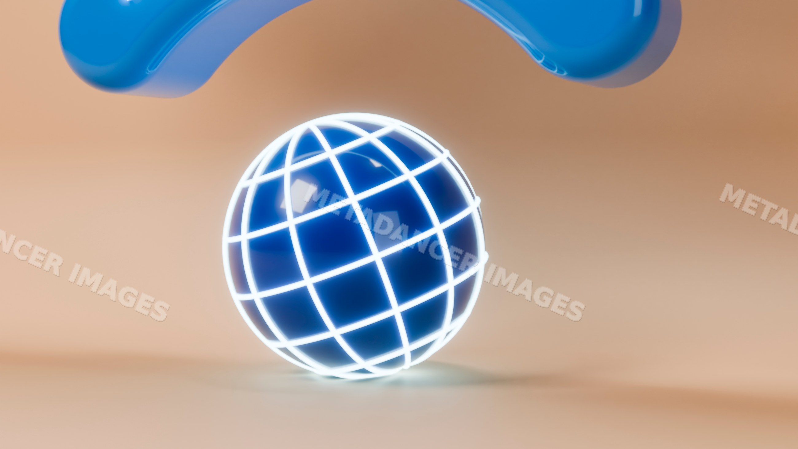 3d digital globe with glowing wireframe lines on blue sphere