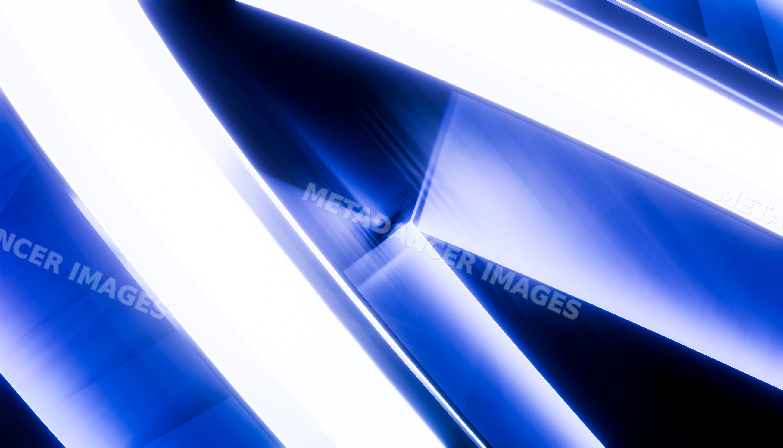 Abstract blue and white glowing light beams with geometric shapes