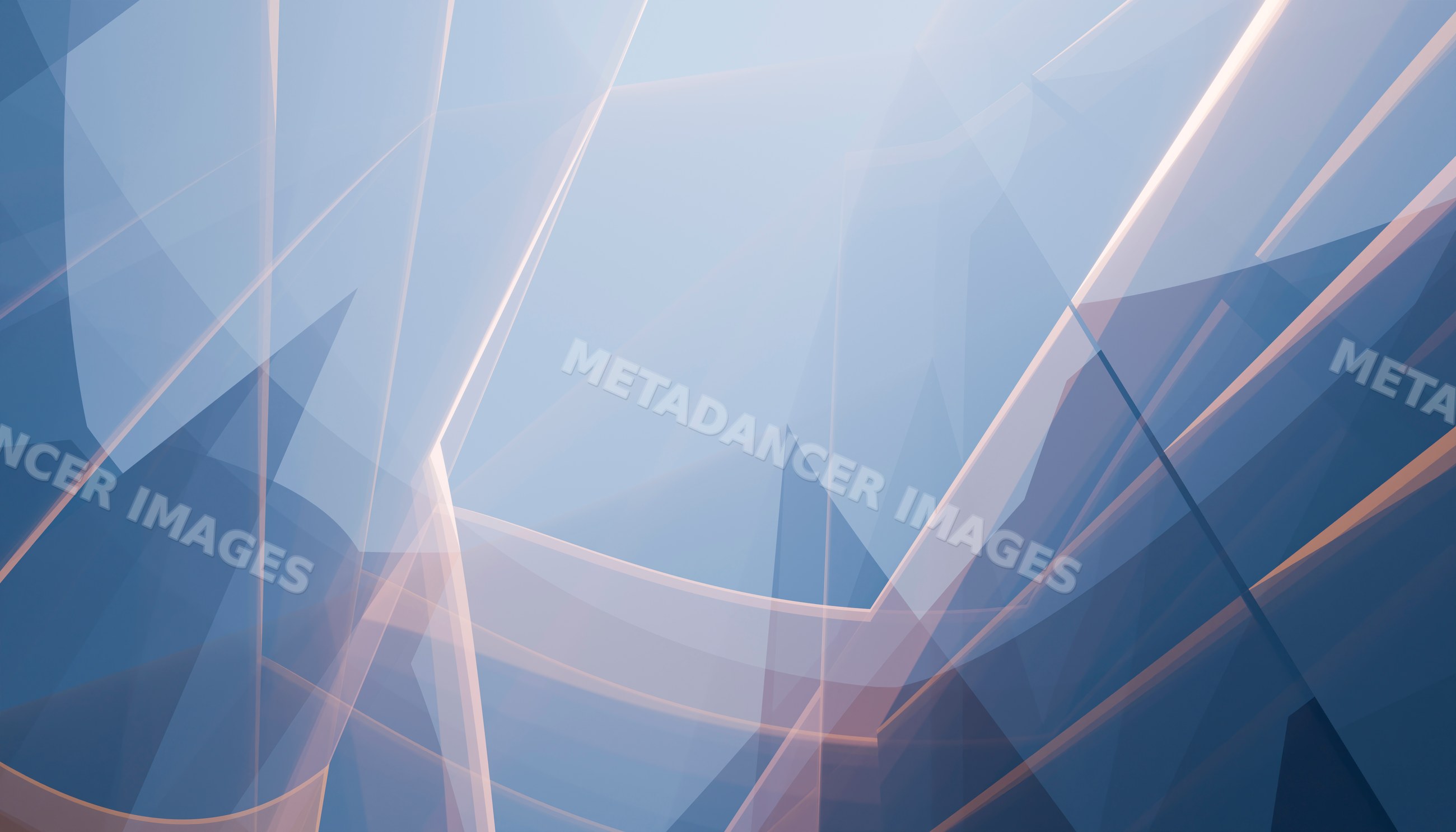 Abstract translucent blue geometric shapes create a modern digital