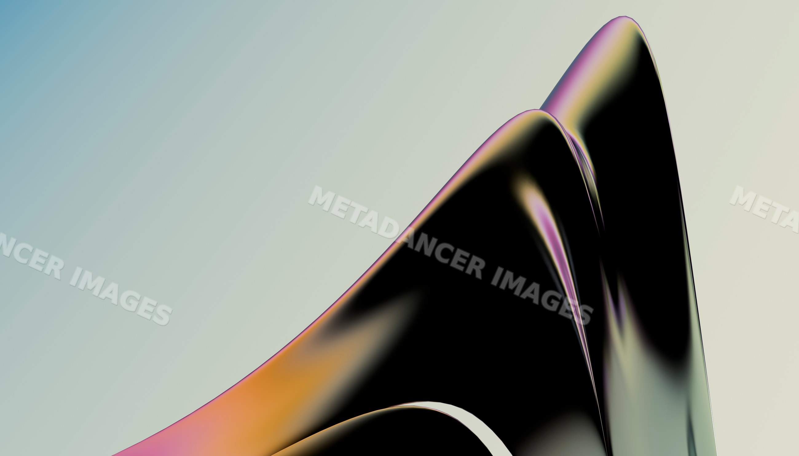 Abstract Black shiny curved sculpture with colorful reflections